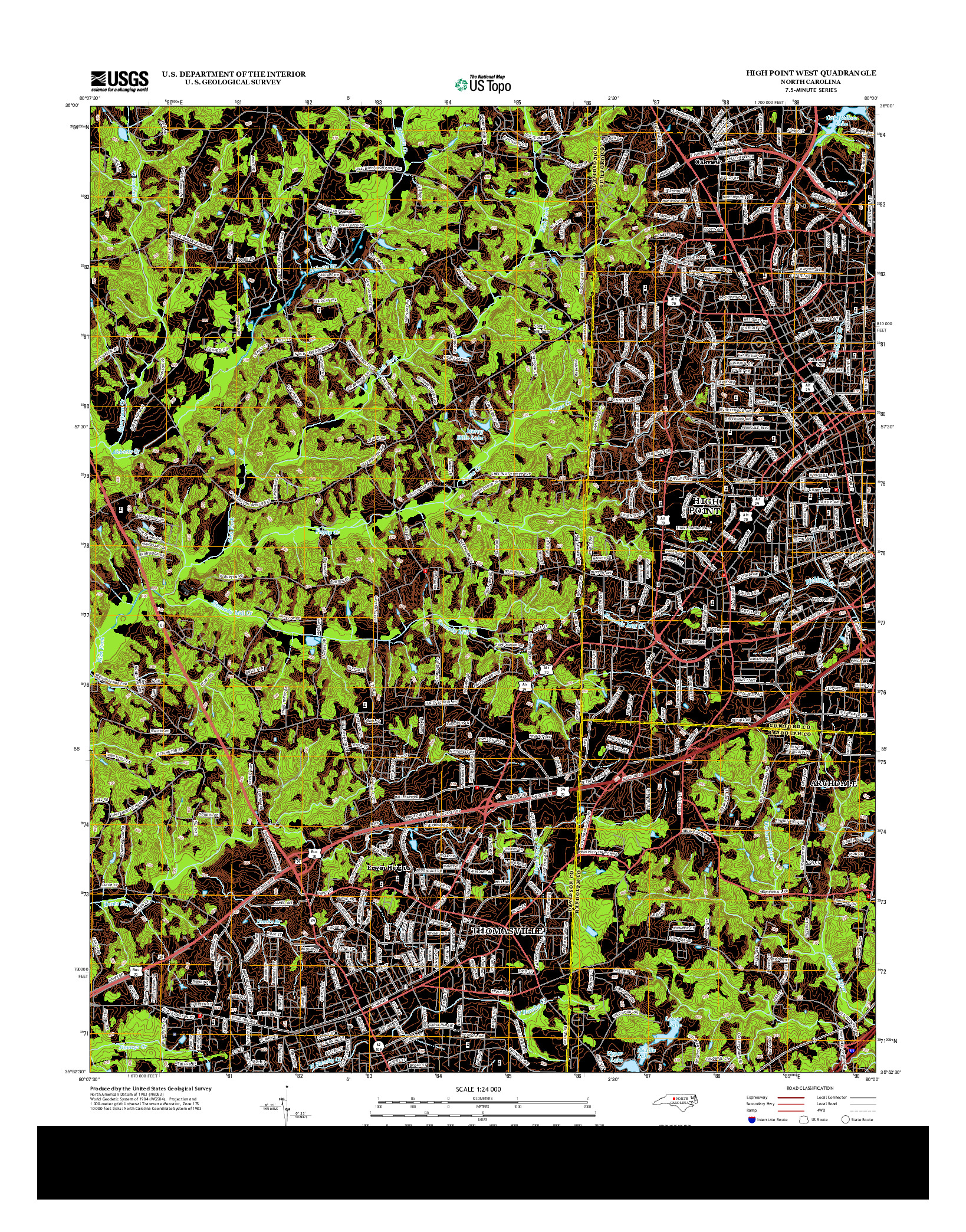 USGS US TOPO 7.5-MINUTE MAP FOR HIGH POINT WEST, NC 2013