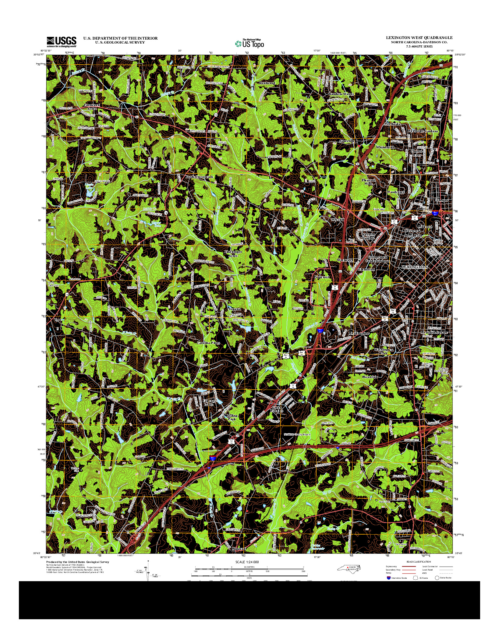 USGS US TOPO 7.5-MINUTE MAP FOR LEXINGTON WEST, NC 2013