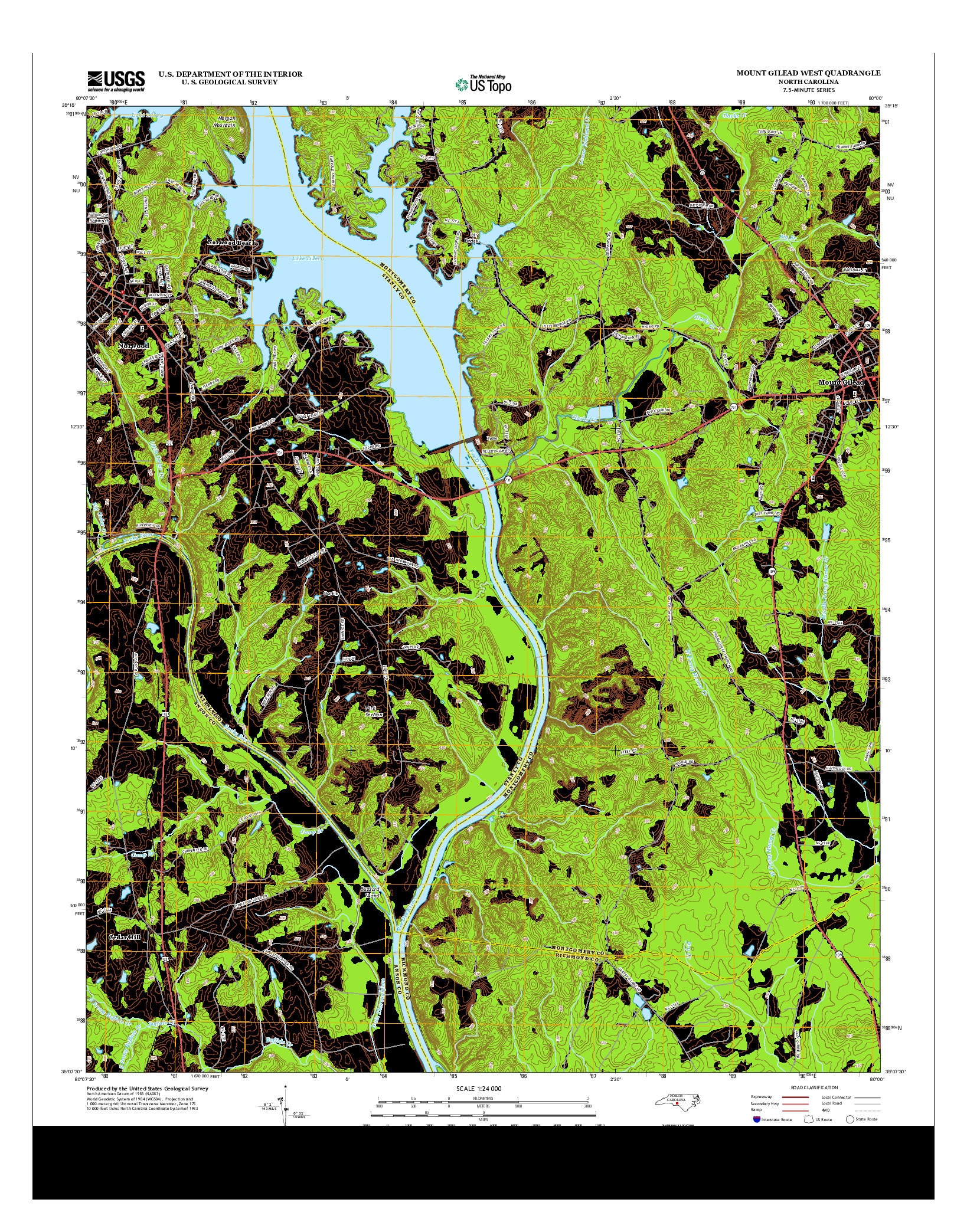 USGS US TOPO 7.5-MINUTE MAP FOR MOUNT GILEAD WEST, NC 2013