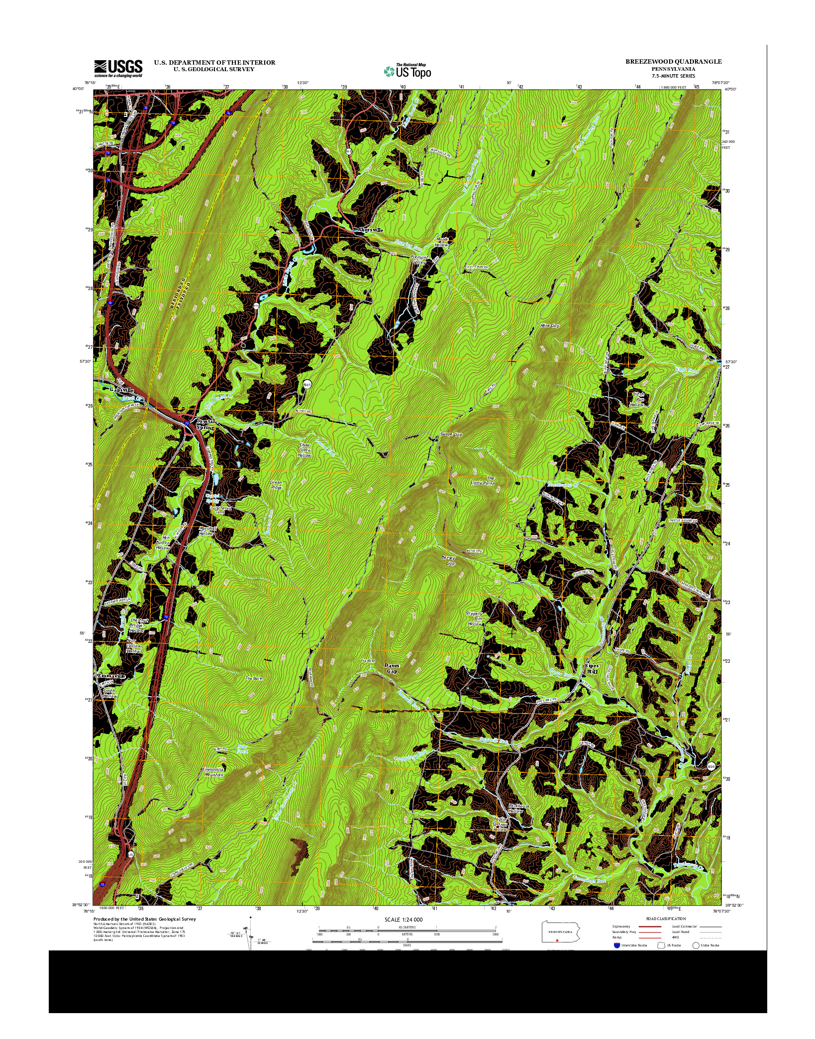 USGS US TOPO 7.5-MINUTE MAP FOR BREEZEWOOD, PA 2013