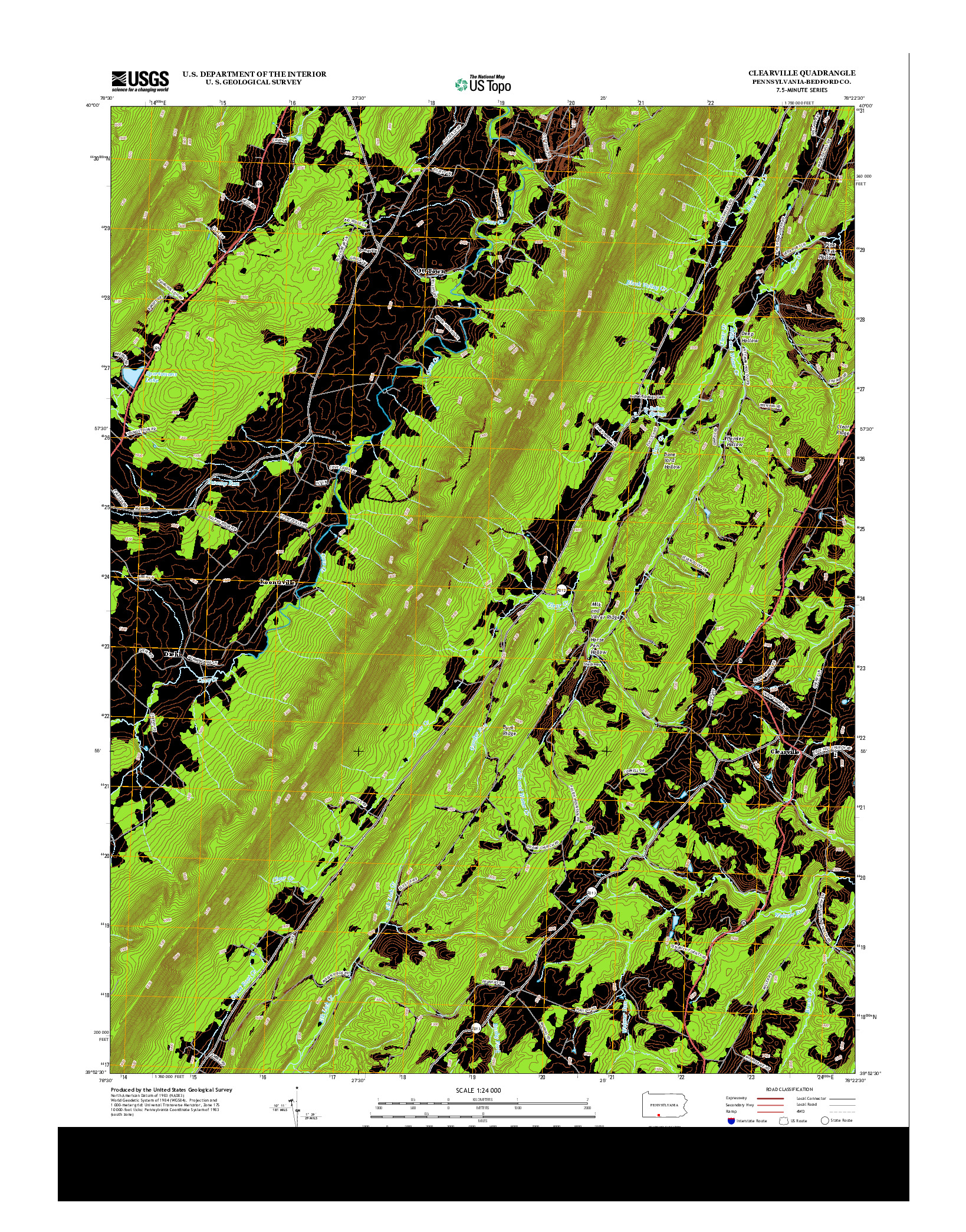 USGS US TOPO 7.5-MINUTE MAP FOR CLEARVILLE, PA 2013