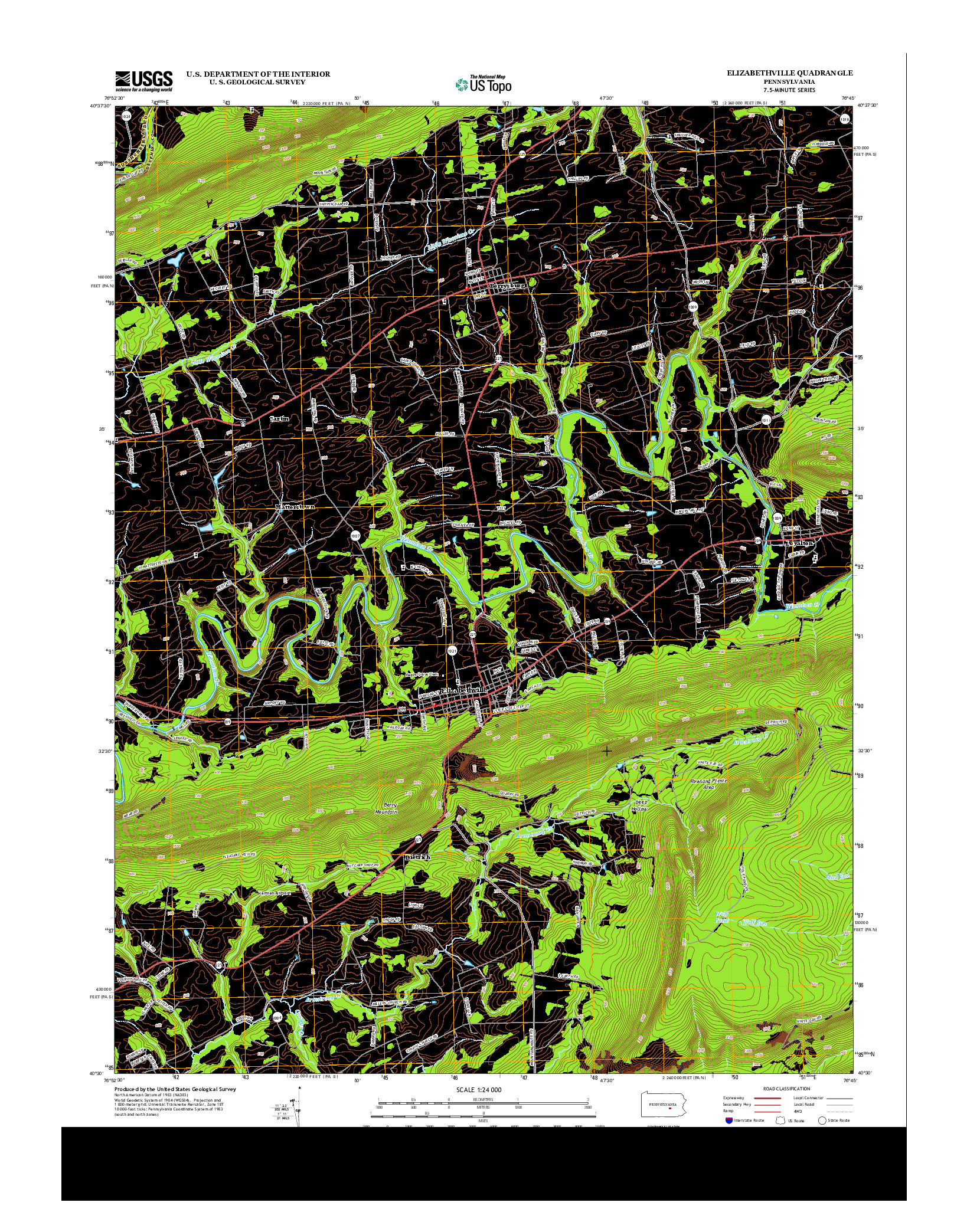 USGS US TOPO 7.5-MINUTE MAP FOR ELIZABETHVILLE, PA 2013