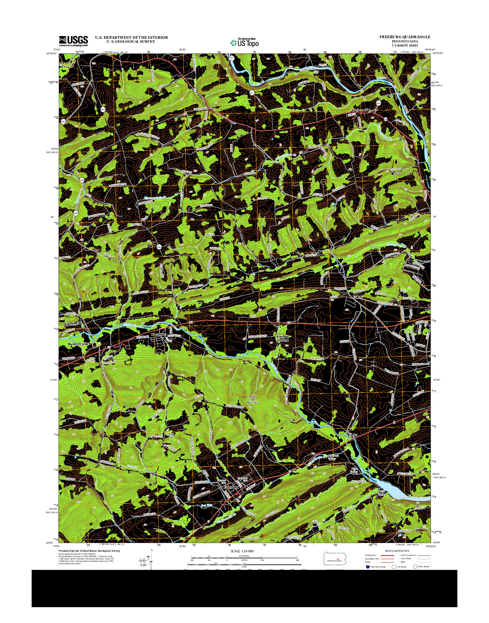 USGS US TOPO 7.5-MINUTE MAP FOR FREEBURG, PA 2013