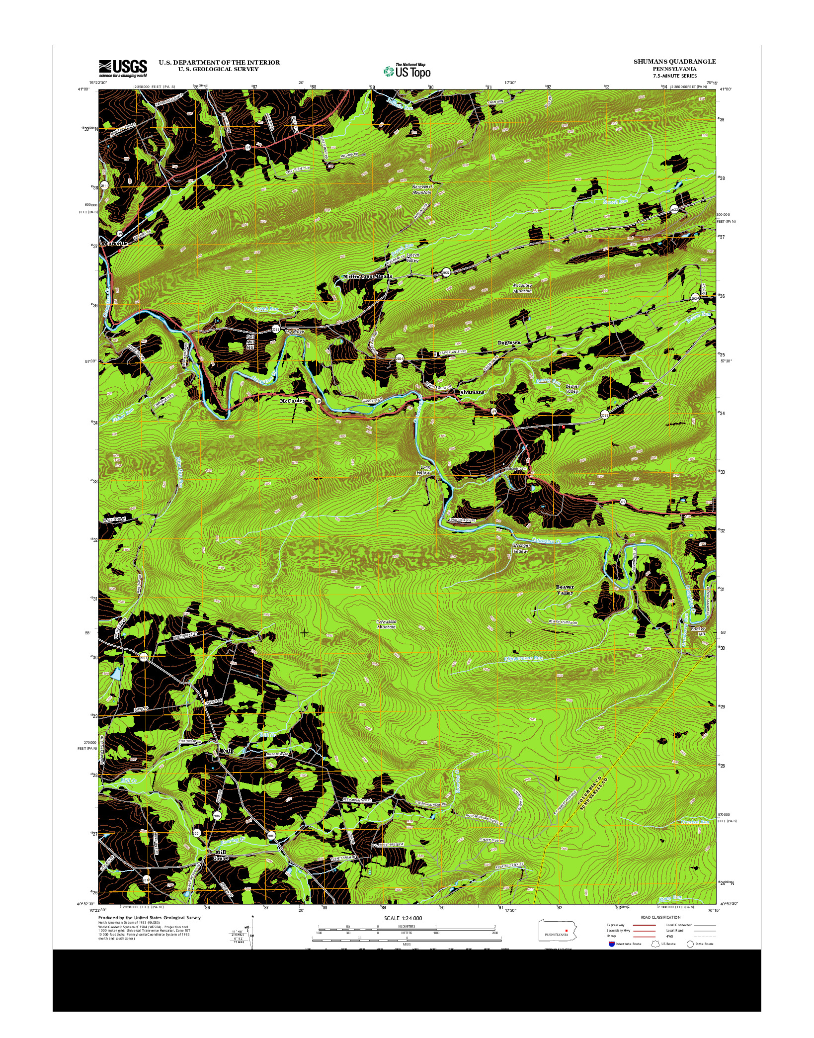 USGS US TOPO 7.5-MINUTE MAP FOR SHUMANS, PA 2013