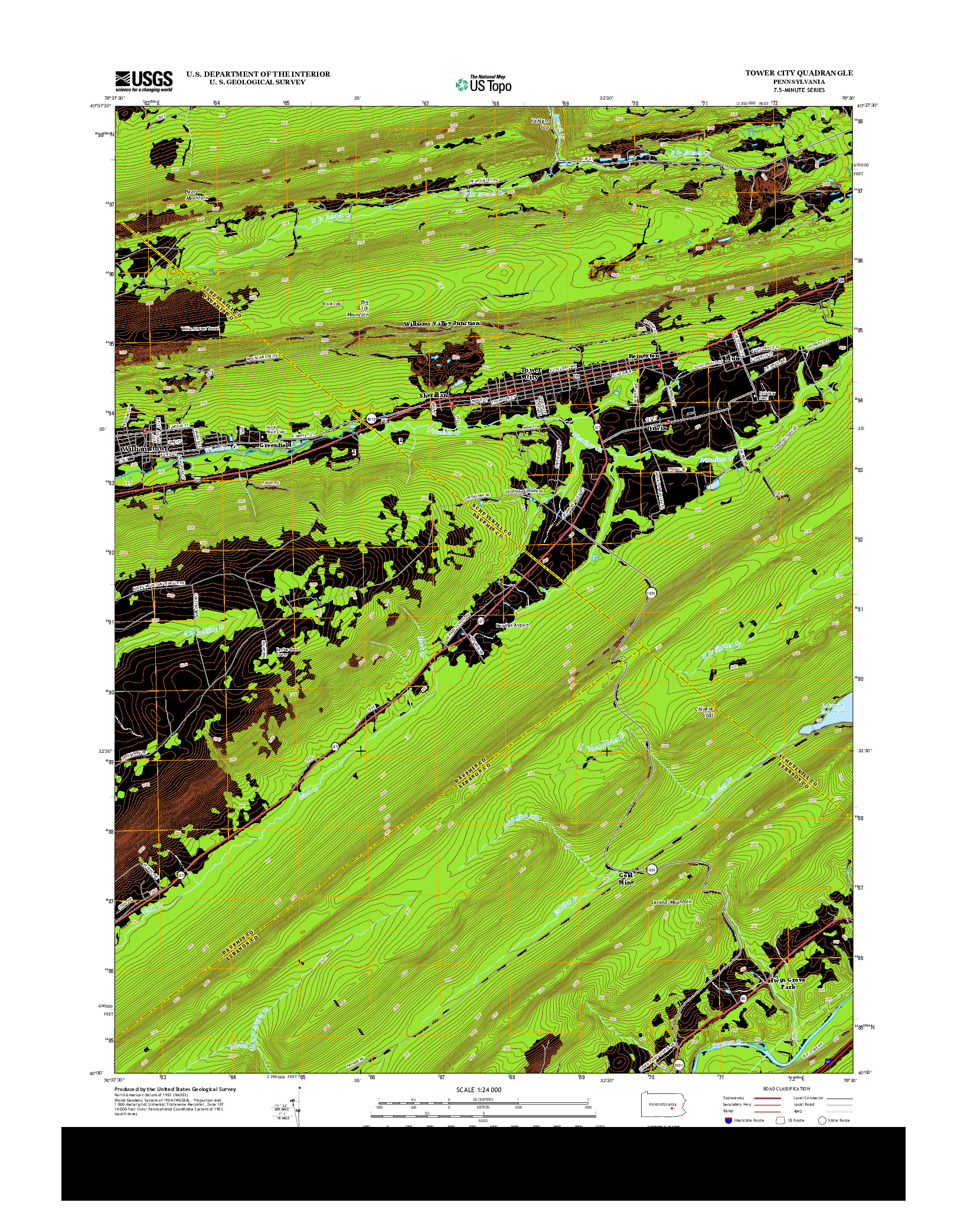 USGS US TOPO 7.5-MINUTE MAP FOR TOWER CITY, PA 2013