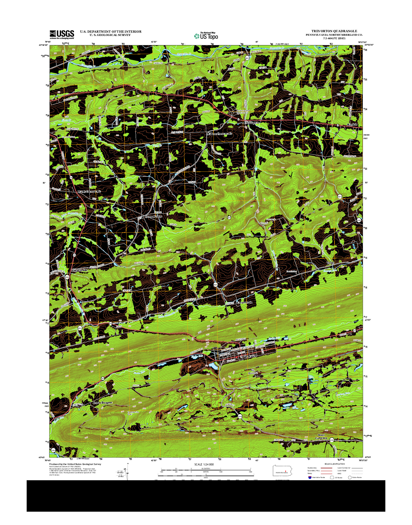 USGS US TOPO 7.5-MINUTE MAP FOR TREVORTON, PA 2013