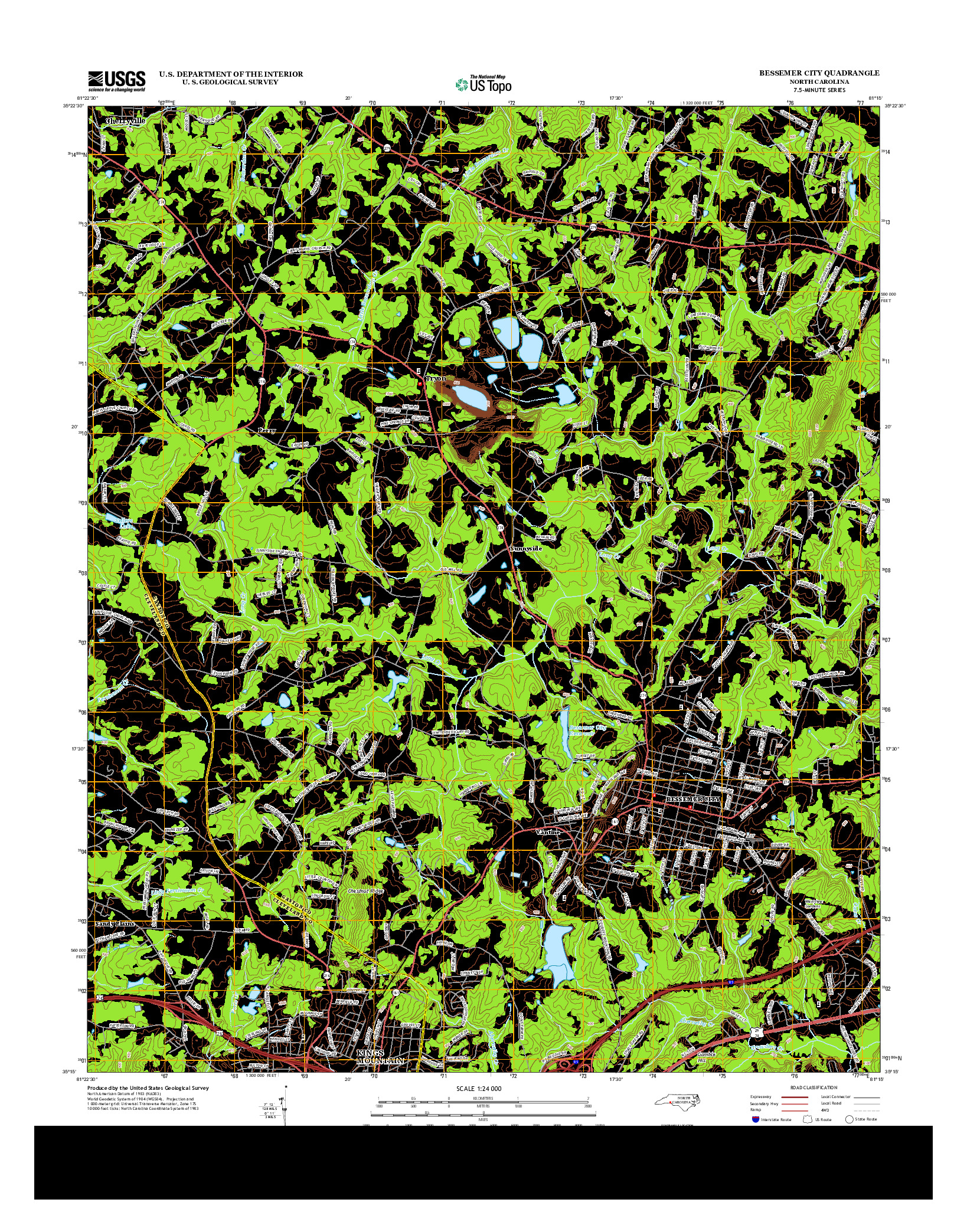 USGS US TOPO 7.5-MINUTE MAP FOR BESSEMER CITY, NC 2013