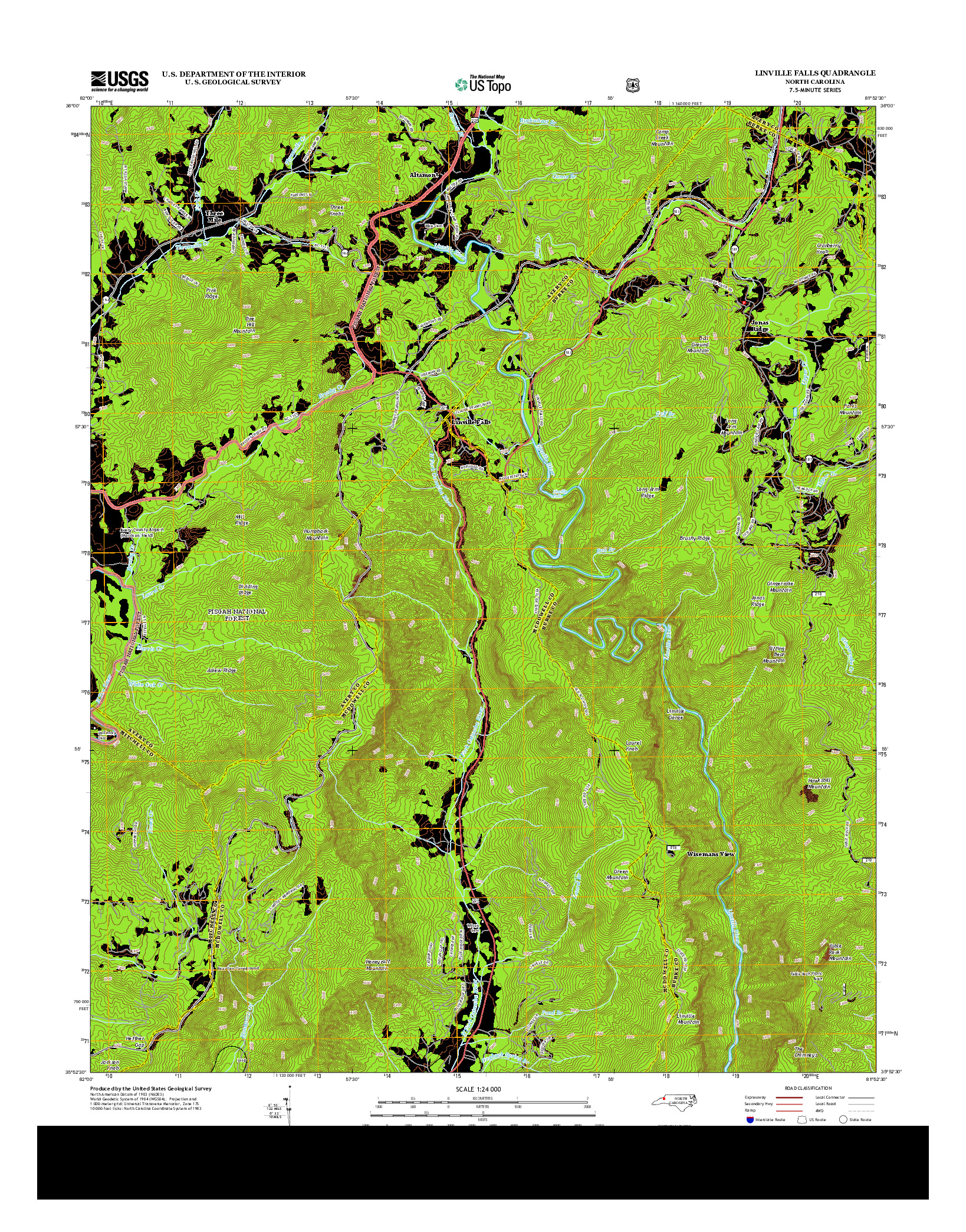 USGS US TOPO 7.5-MINUTE MAP FOR LINVILLE FALLS, NC 2013