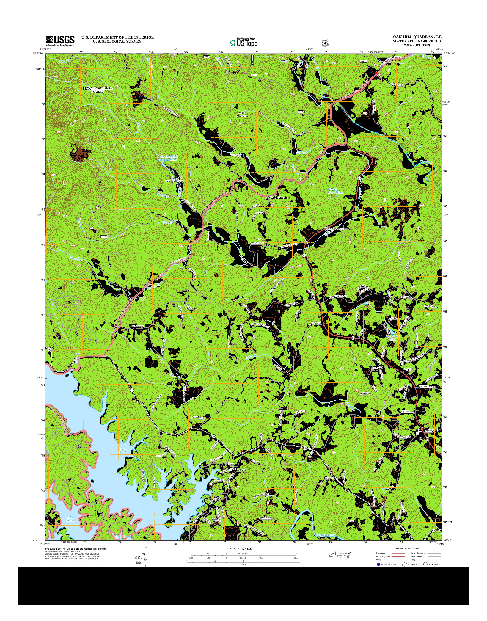 USGS US TOPO 7.5-MINUTE MAP FOR OAK HILL, NC 2013