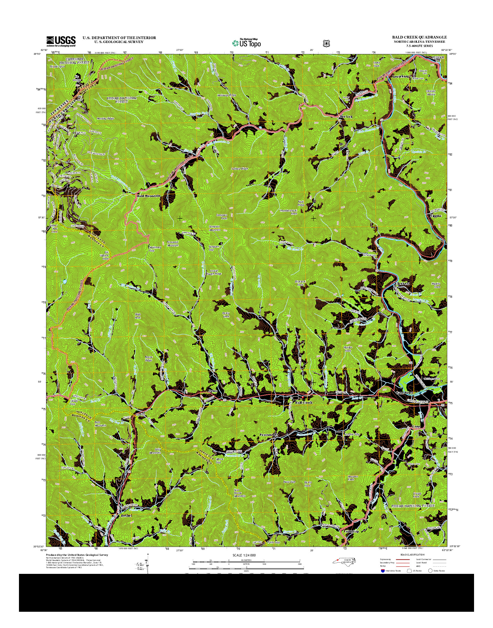 USGS US TOPO 7.5-MINUTE MAP FOR BALD CREEK, NC-TN 2013