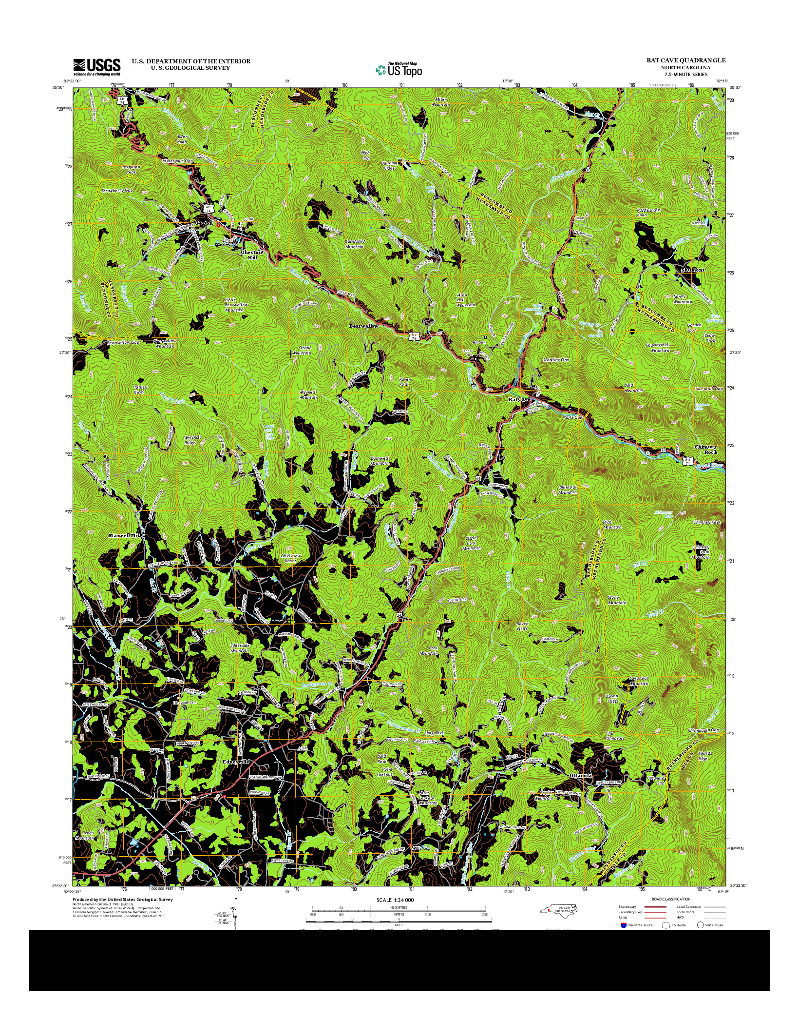 USGS US TOPO 7.5-MINUTE MAP FOR BAT CAVE, NC 2013