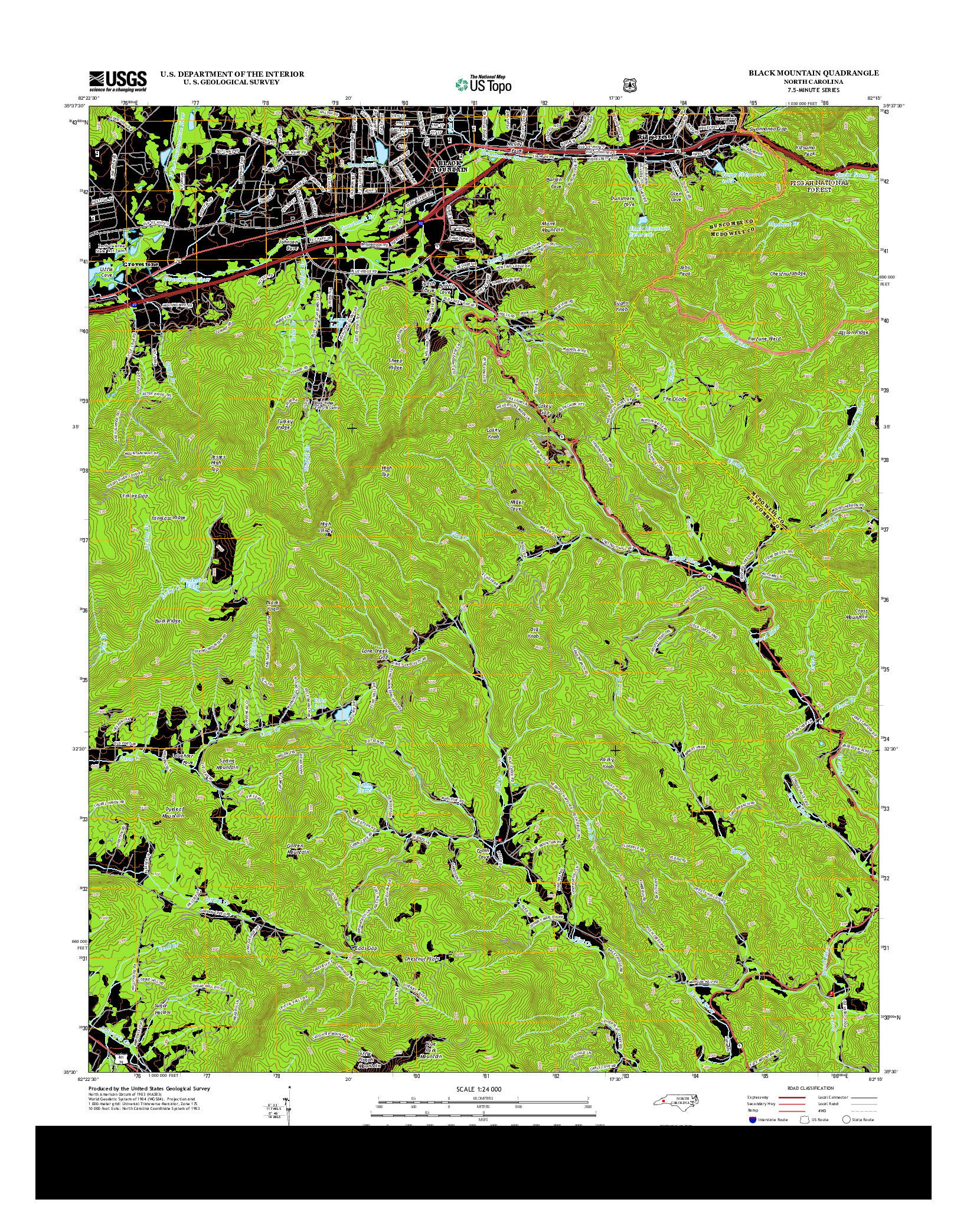 USGS US TOPO 7.5-MINUTE MAP FOR BLACK MOUNTAIN, NC 2013