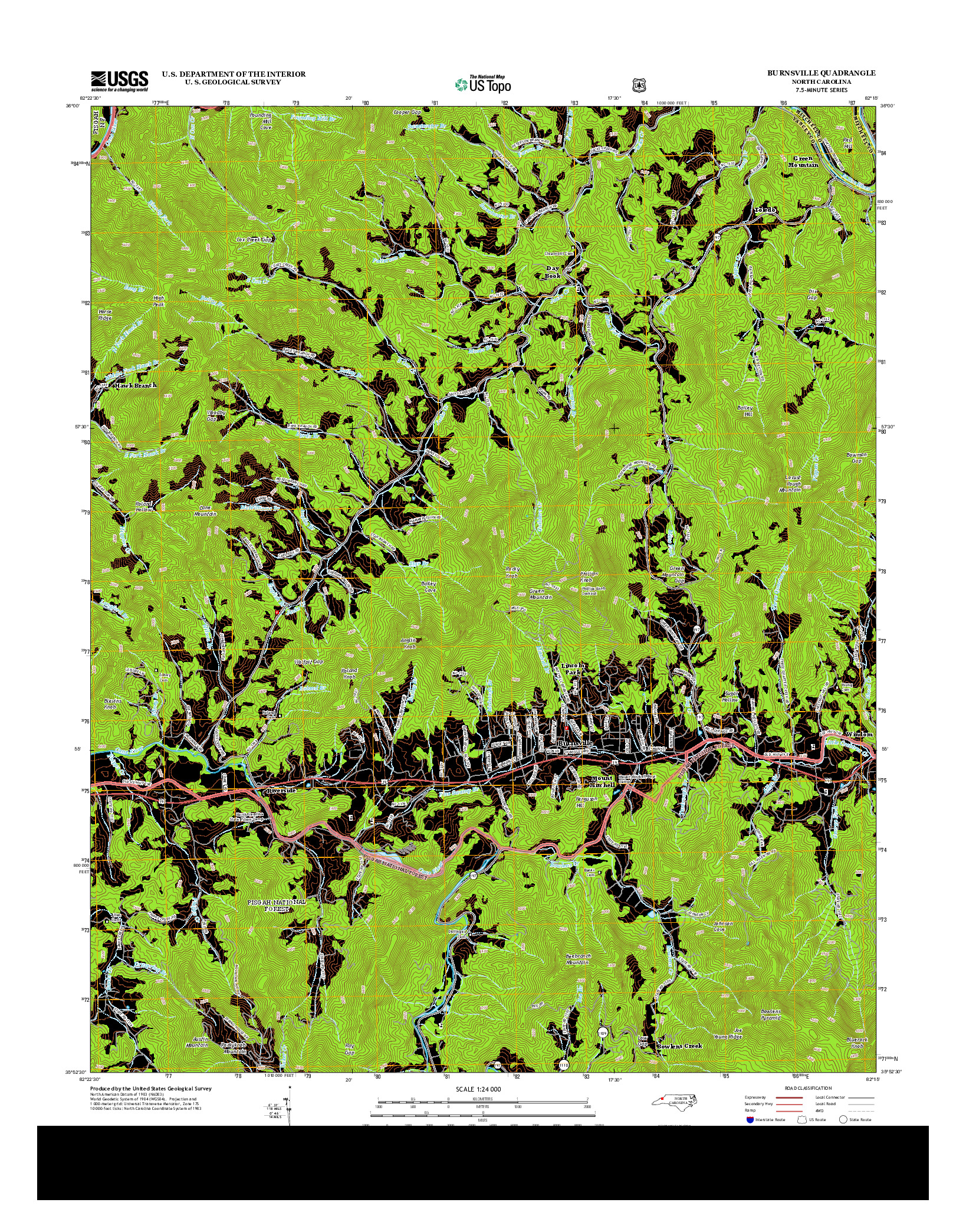 USGS US TOPO 7.5-MINUTE MAP FOR BURNSVILLE, NC 2013