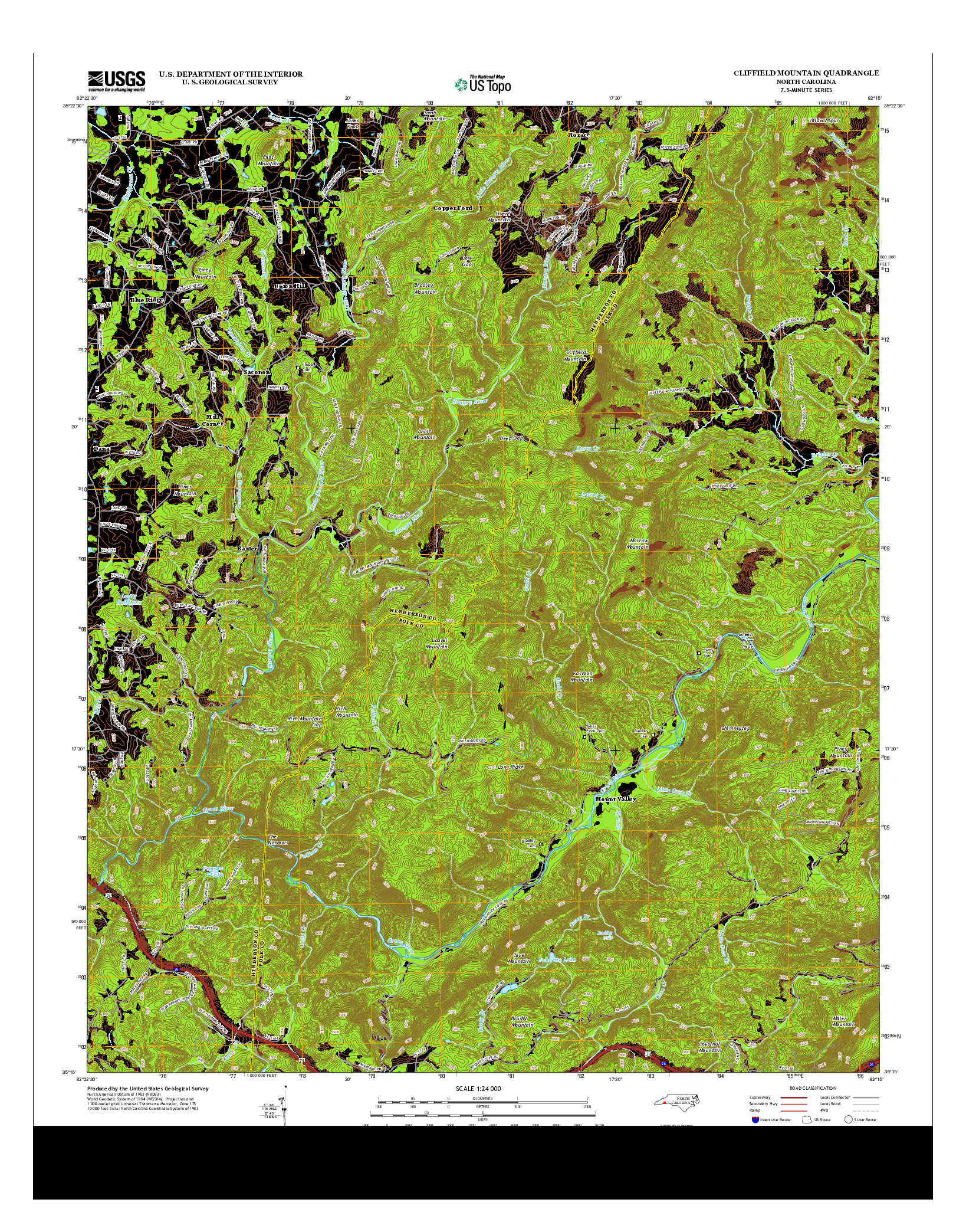 USGS US TOPO 7.5-MINUTE MAP FOR CLIFFIELD MOUNTAIN, NC 2013