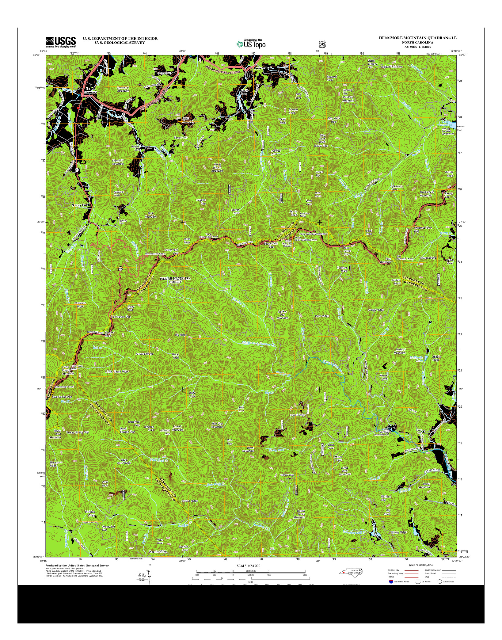 USGS US TOPO 7.5-MINUTE MAP FOR DUNSMORE MOUNTAIN, NC 2013