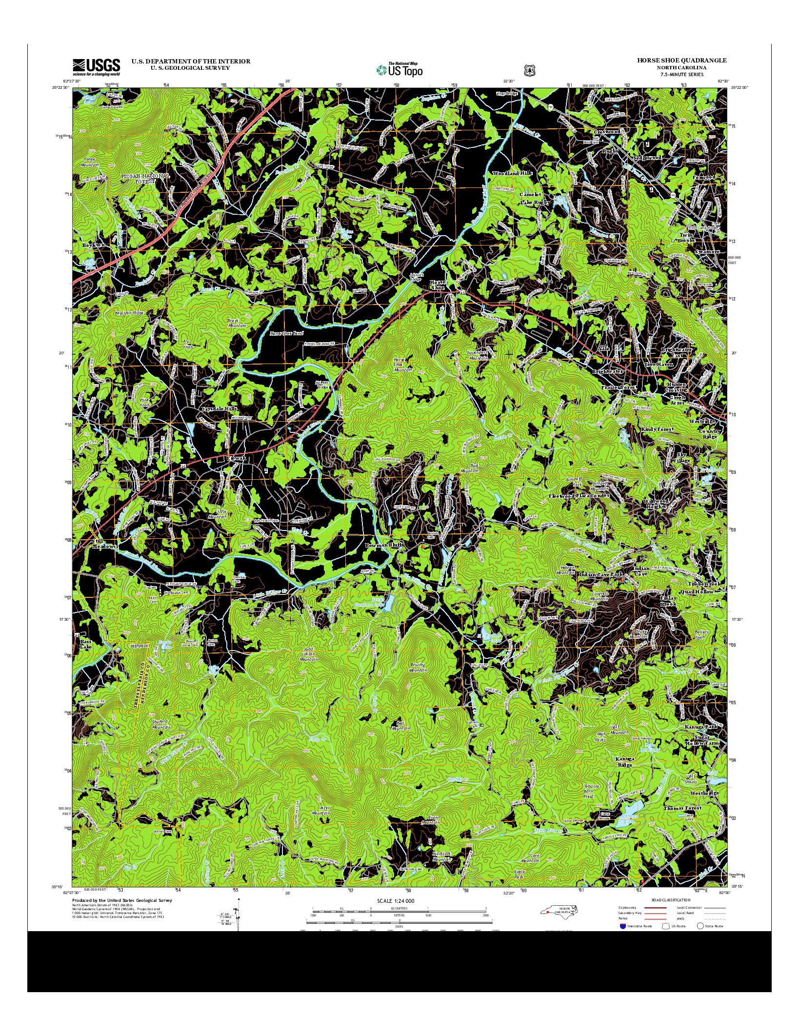 USGS US TOPO 7.5-MINUTE MAP FOR HORSE SHOE, NC 2013