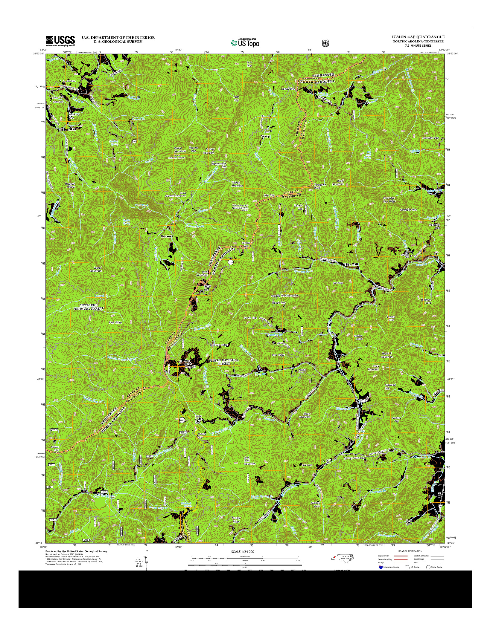 USGS US TOPO 7.5-MINUTE MAP FOR LEMON GAP, NC-TN 2013