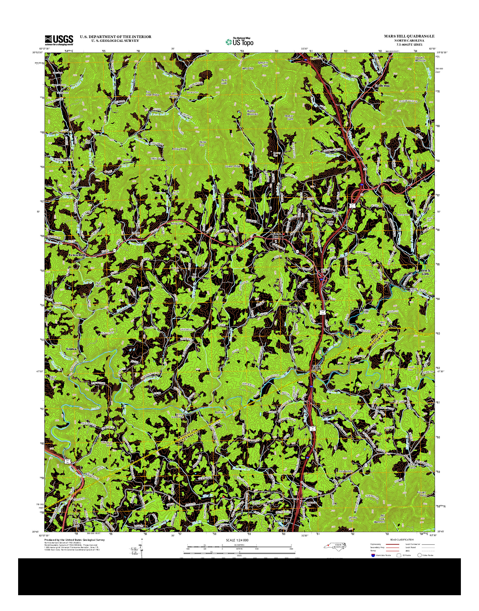 USGS US TOPO 7.5-MINUTE MAP FOR MARS HILL, NC 2013