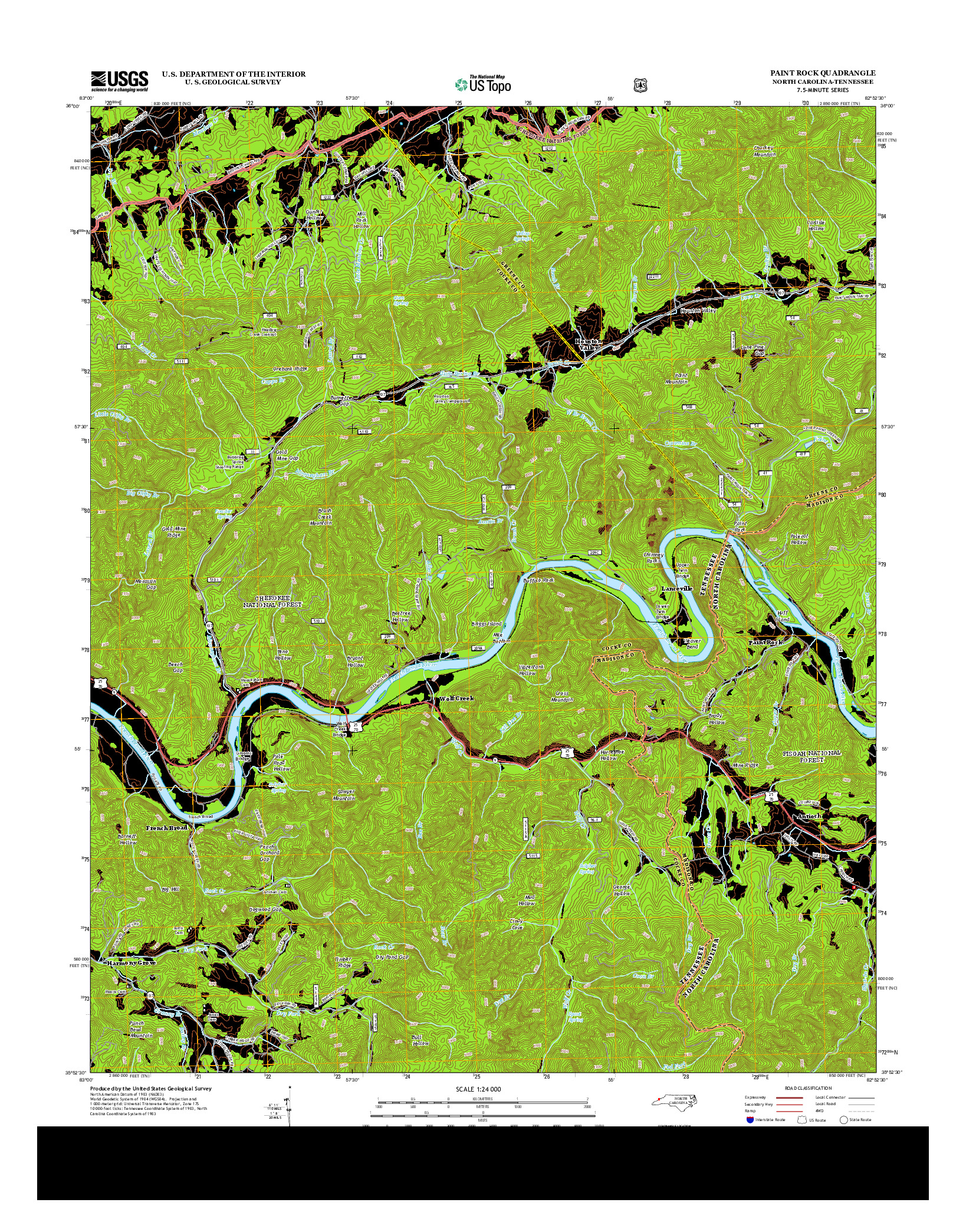 USGS US TOPO 7.5-MINUTE MAP FOR PAINT ROCK, NC-TN 2013