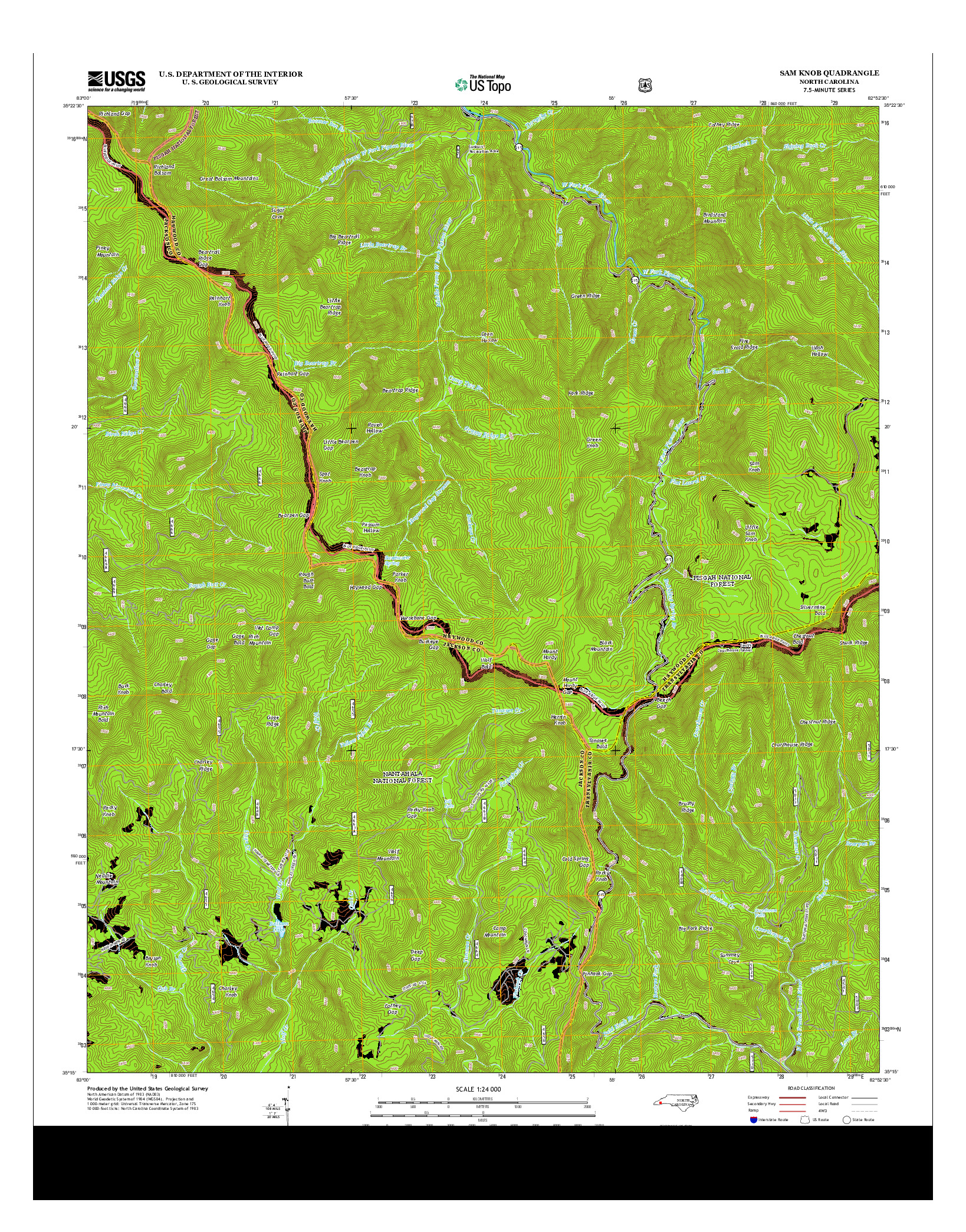 USGS US TOPO 7.5-MINUTE MAP FOR SAM KNOB, NC 2013