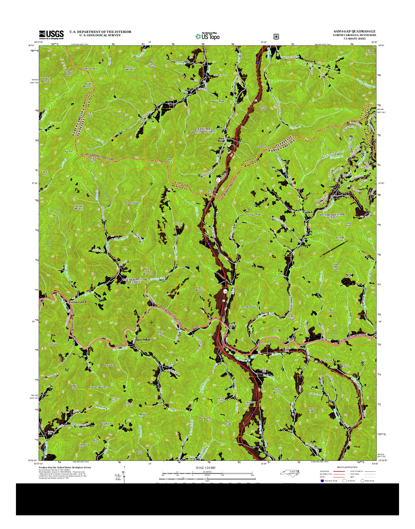 USGS US TOPO 7.5-MINUTE MAP FOR SAMS GAP, NC-TN 2013