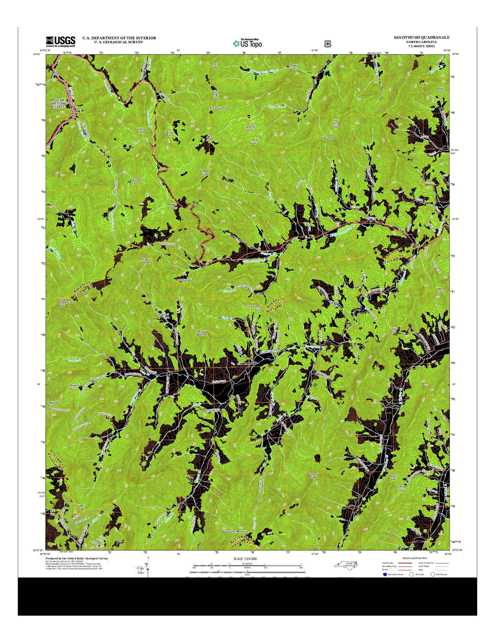 USGS US TOPO 7.5-MINUTE MAP FOR SANDYMUSH, NC 2013