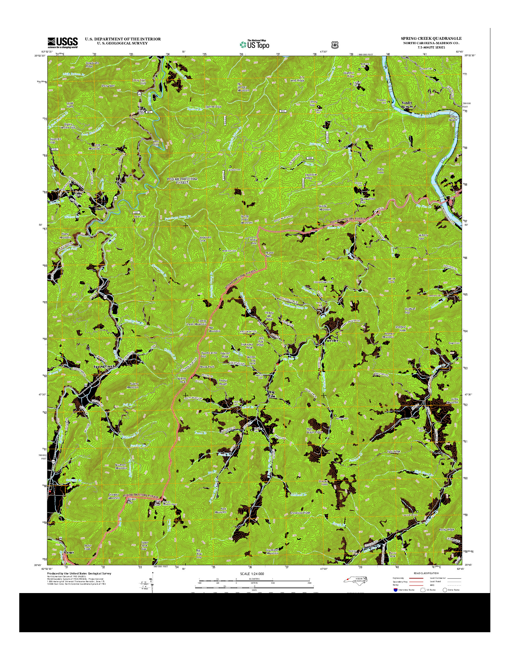 USGS US TOPO 7.5-MINUTE MAP FOR SPRING CREEK, NC 2013