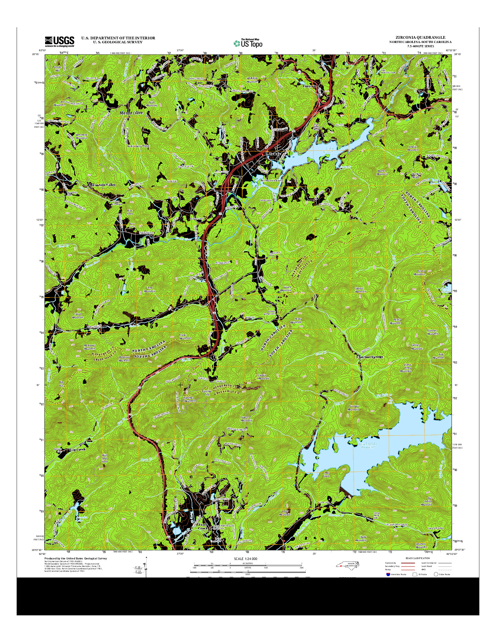 USGS US TOPO 7.5-MINUTE MAP FOR ZIRCONIA, NC-SC 2013