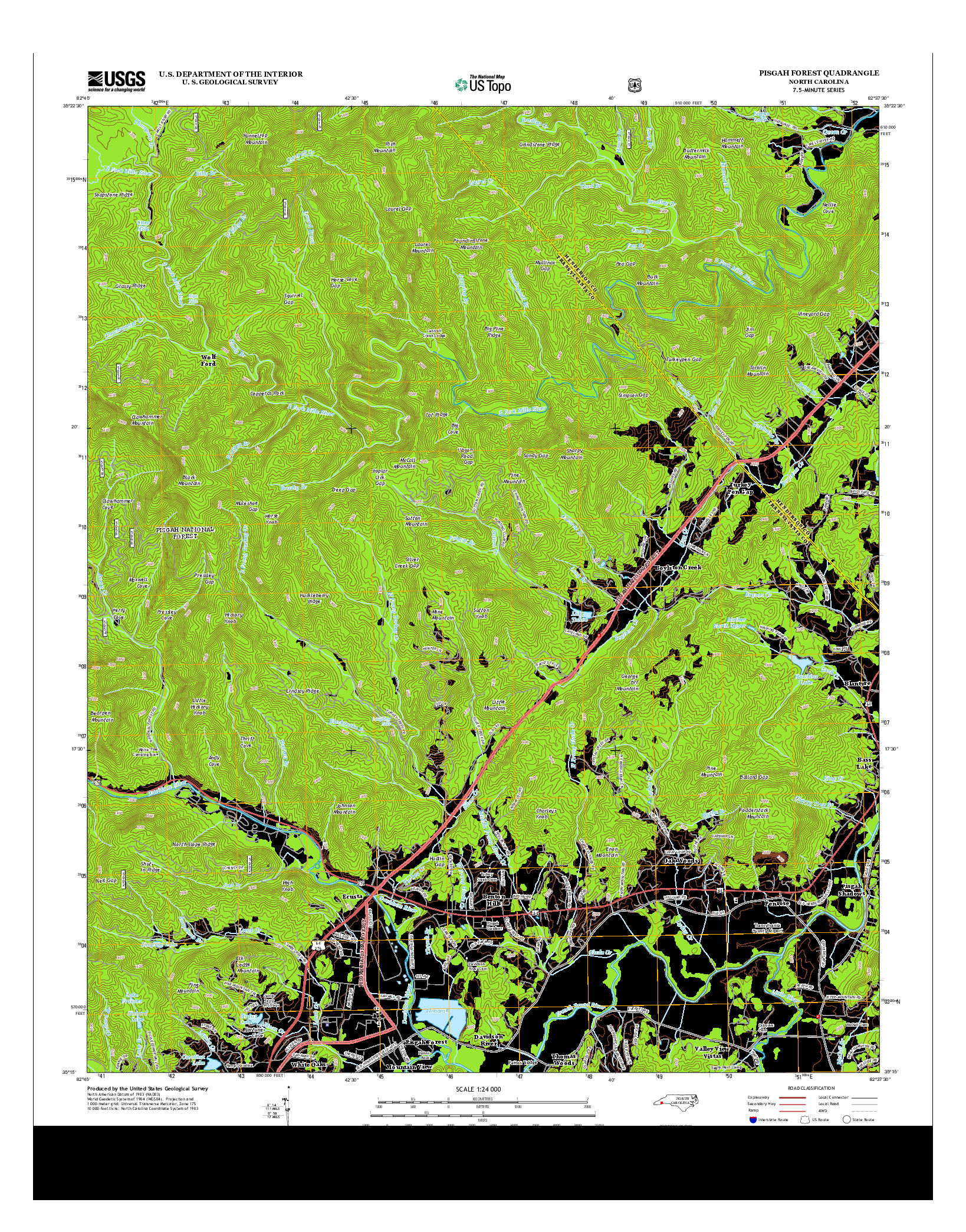 USGS US TOPO 7.5-MINUTE MAP FOR PISGAH FOREST, NC 2013