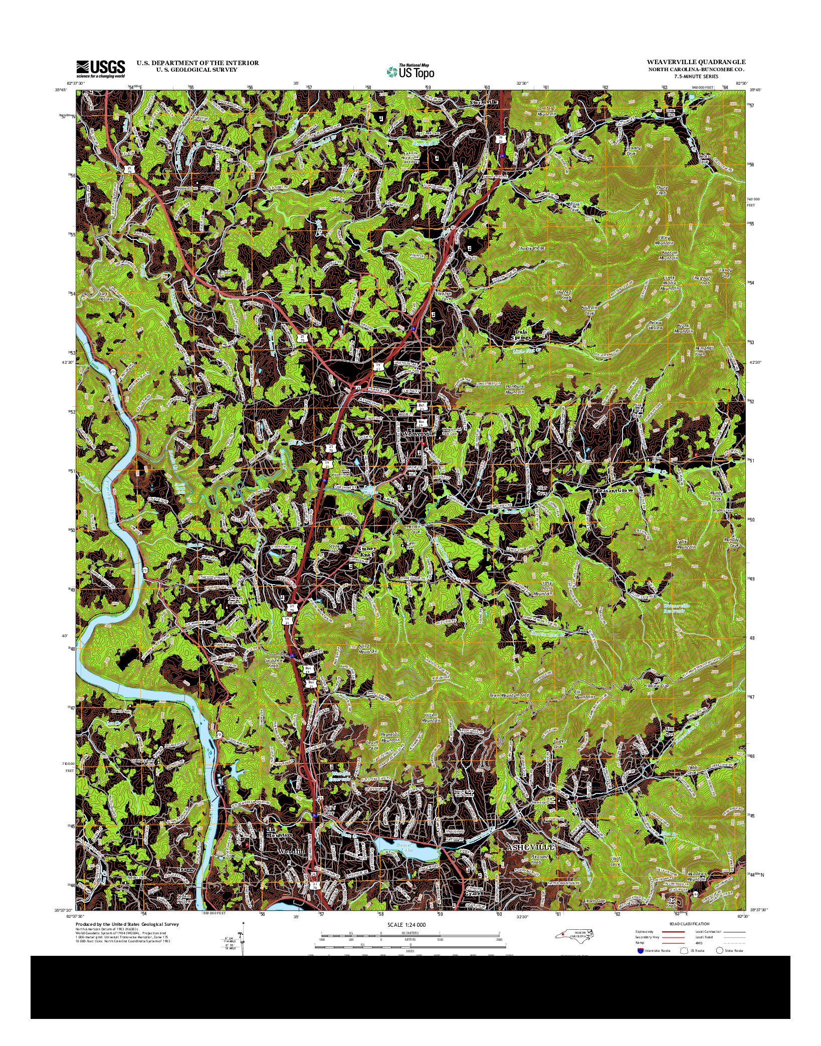 USGS US TOPO 7.5-MINUTE MAP FOR WEAVERVILLE, NC 2013