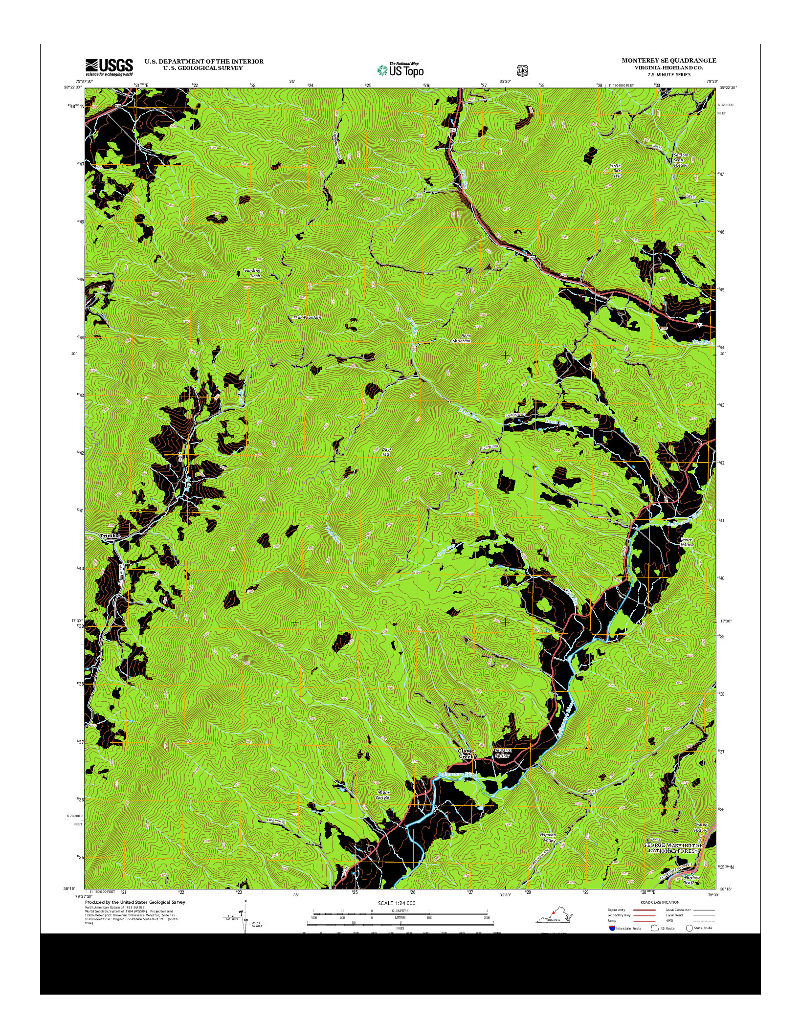 USGS US TOPO 7.5-MINUTE MAP FOR MONTEREY SE, VA 2013