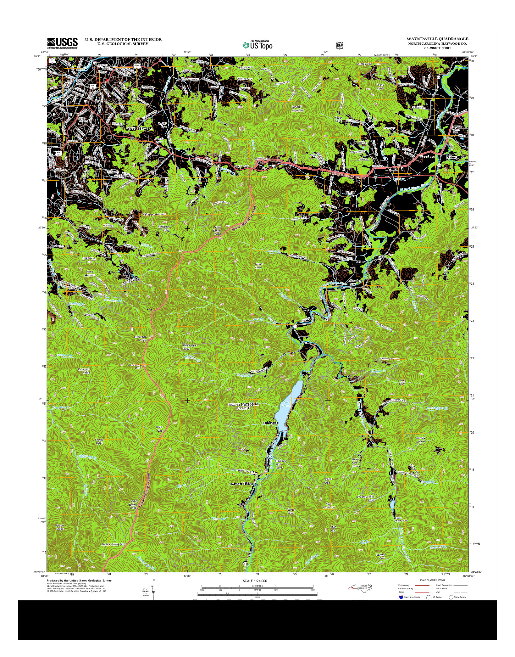 USGS US TOPO 7.5-MINUTE MAP FOR WAYNESVILLE, NC 2013