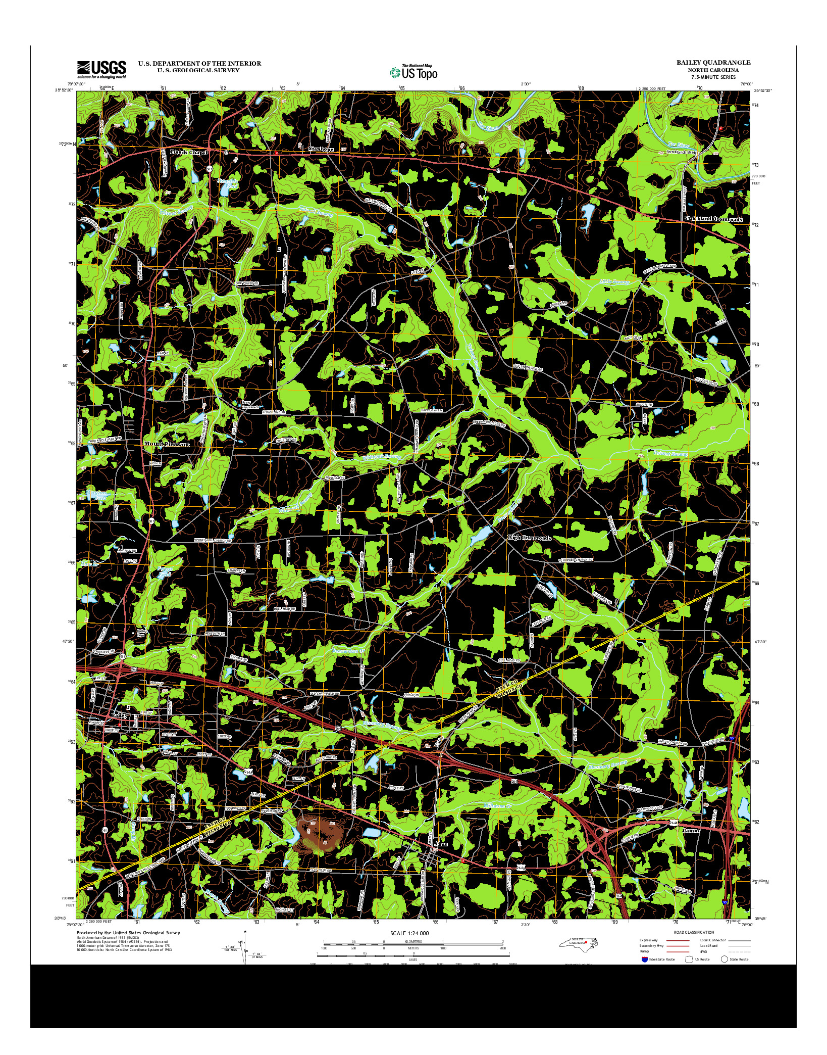 USGS US TOPO 7.5-MINUTE MAP FOR BAILEY, NC 2013