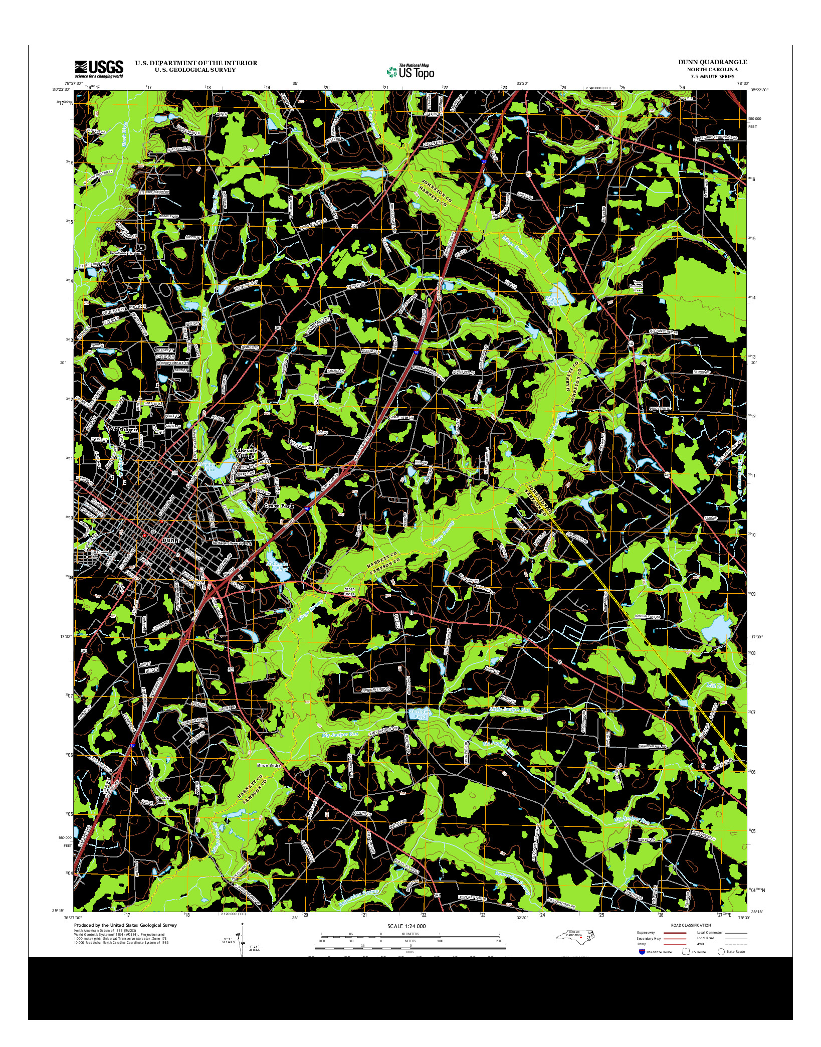 USGS US TOPO 7.5-MINUTE MAP FOR DUNN, NC 2013