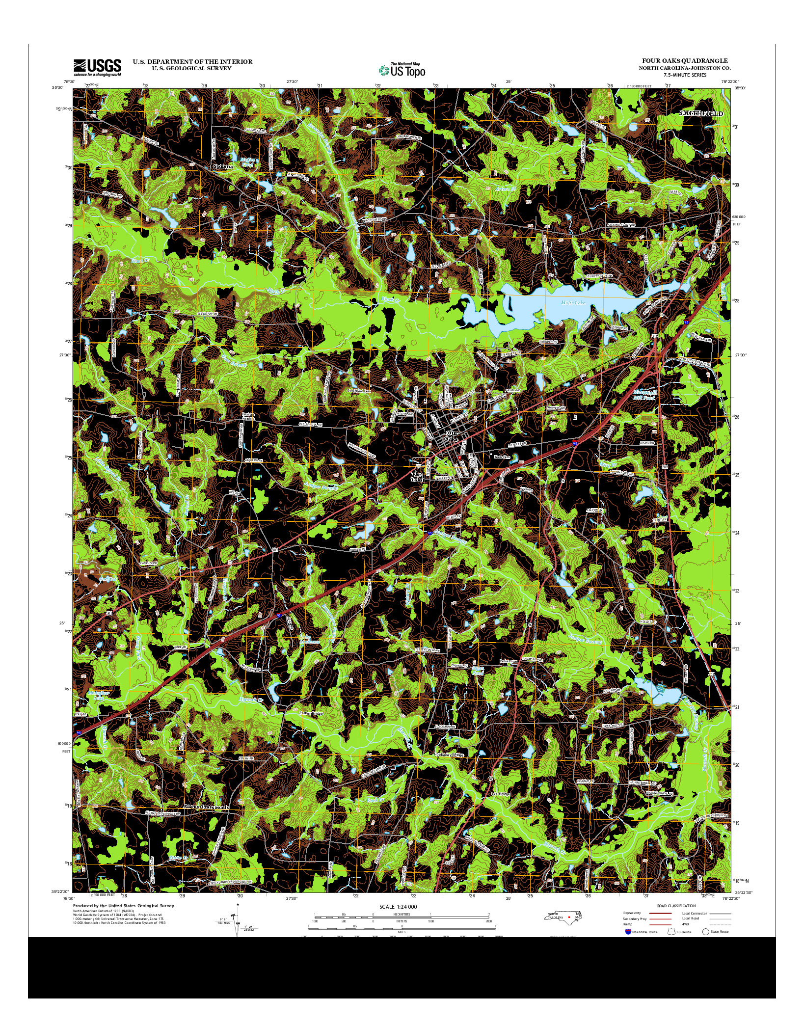 USGS US TOPO 7.5-MINUTE MAP FOR FOUR OAKS, NC 2013