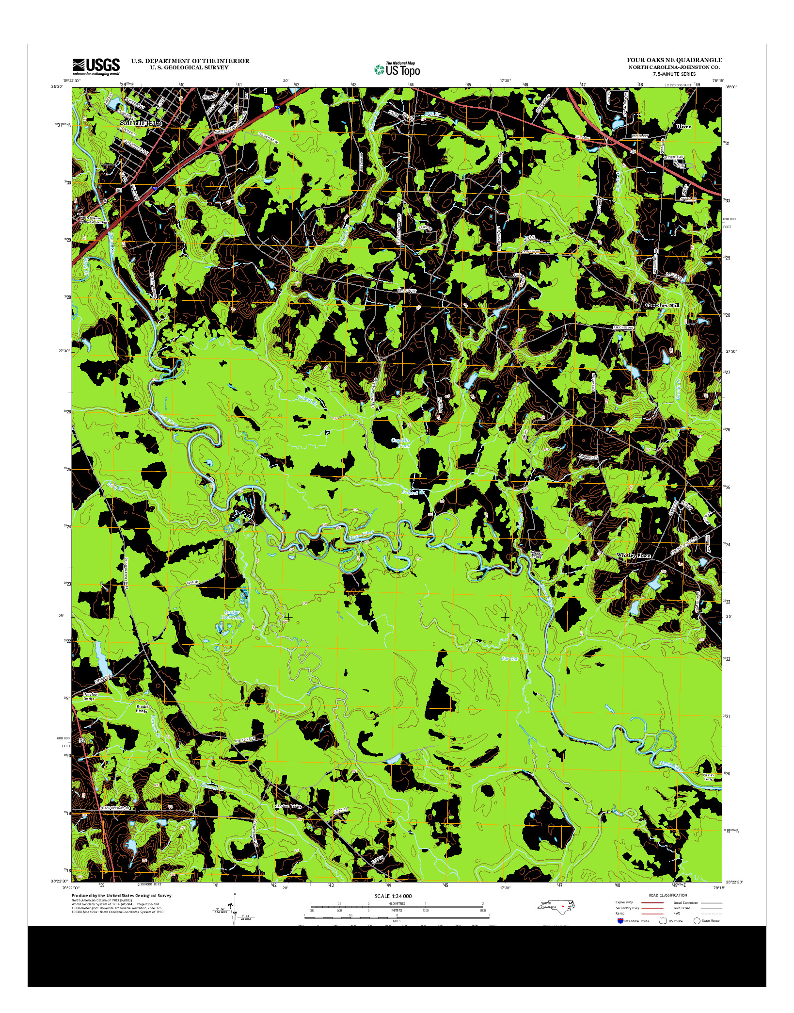 USGS US TOPO 7.5-MINUTE MAP FOR FOUR OAKS NE, NC 2013