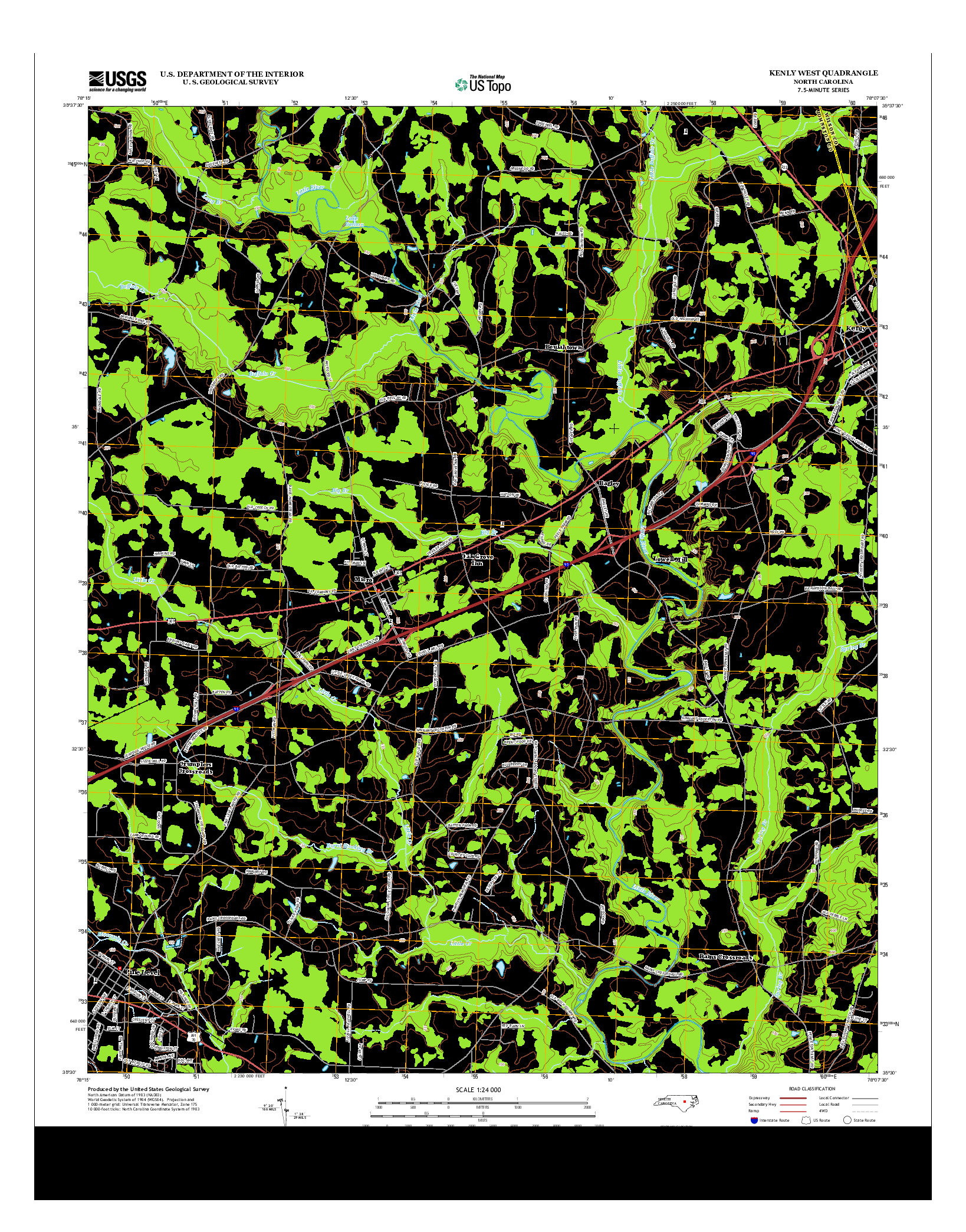 USGS US TOPO 7.5-MINUTE MAP FOR KENLY WEST, NC 2013