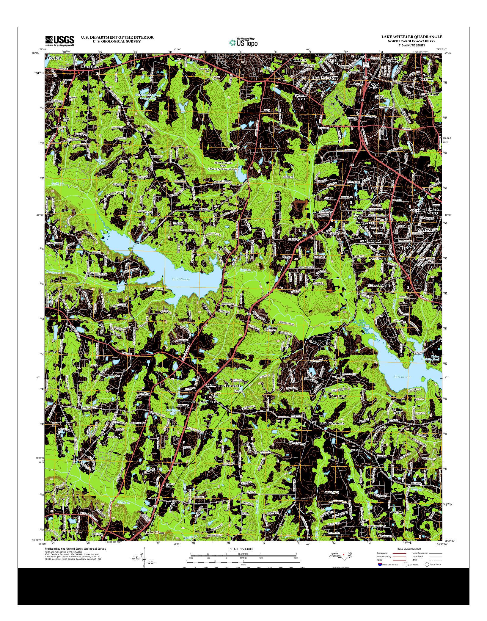 USGS US TOPO 7.5-MINUTE MAP FOR LAKE WHEELER, NC 2013