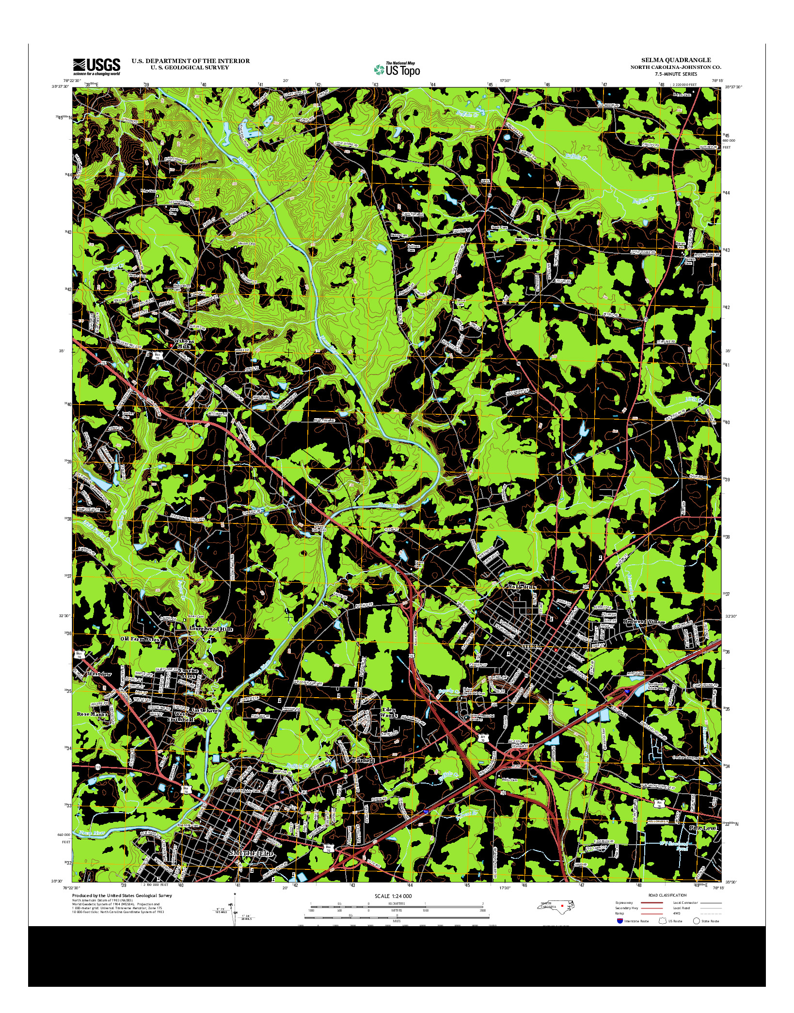 USGS US TOPO 7.5-MINUTE MAP FOR SELMA, NC 2013