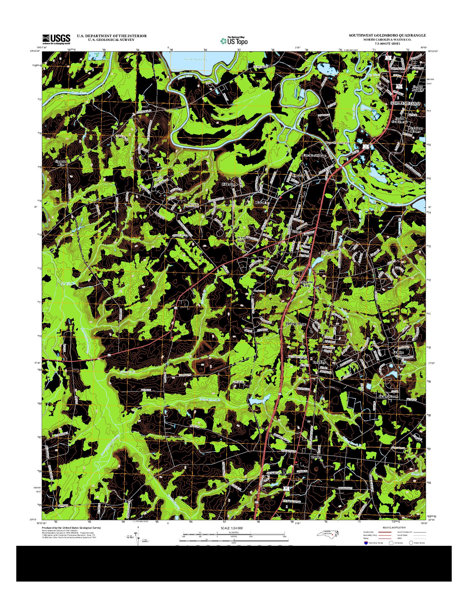 USGS US TOPO 7.5-MINUTE MAP FOR SOUTHWEST GOLDSBORO, NC 2013