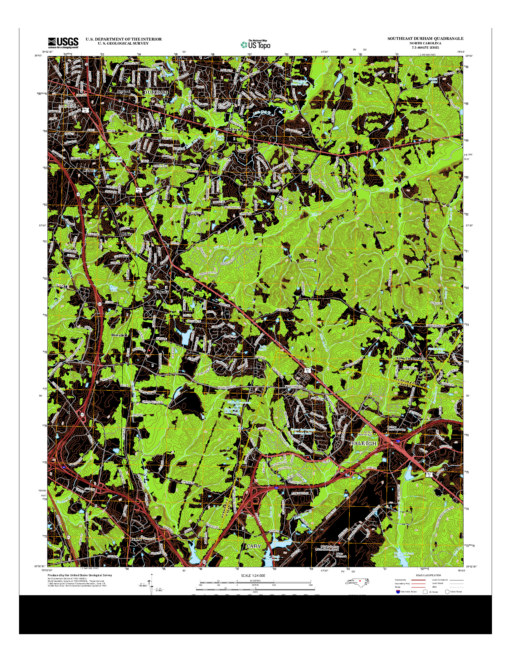 USGS US TOPO 7.5-MINUTE MAP FOR SOUTHEAST DURHAM, NC 2013