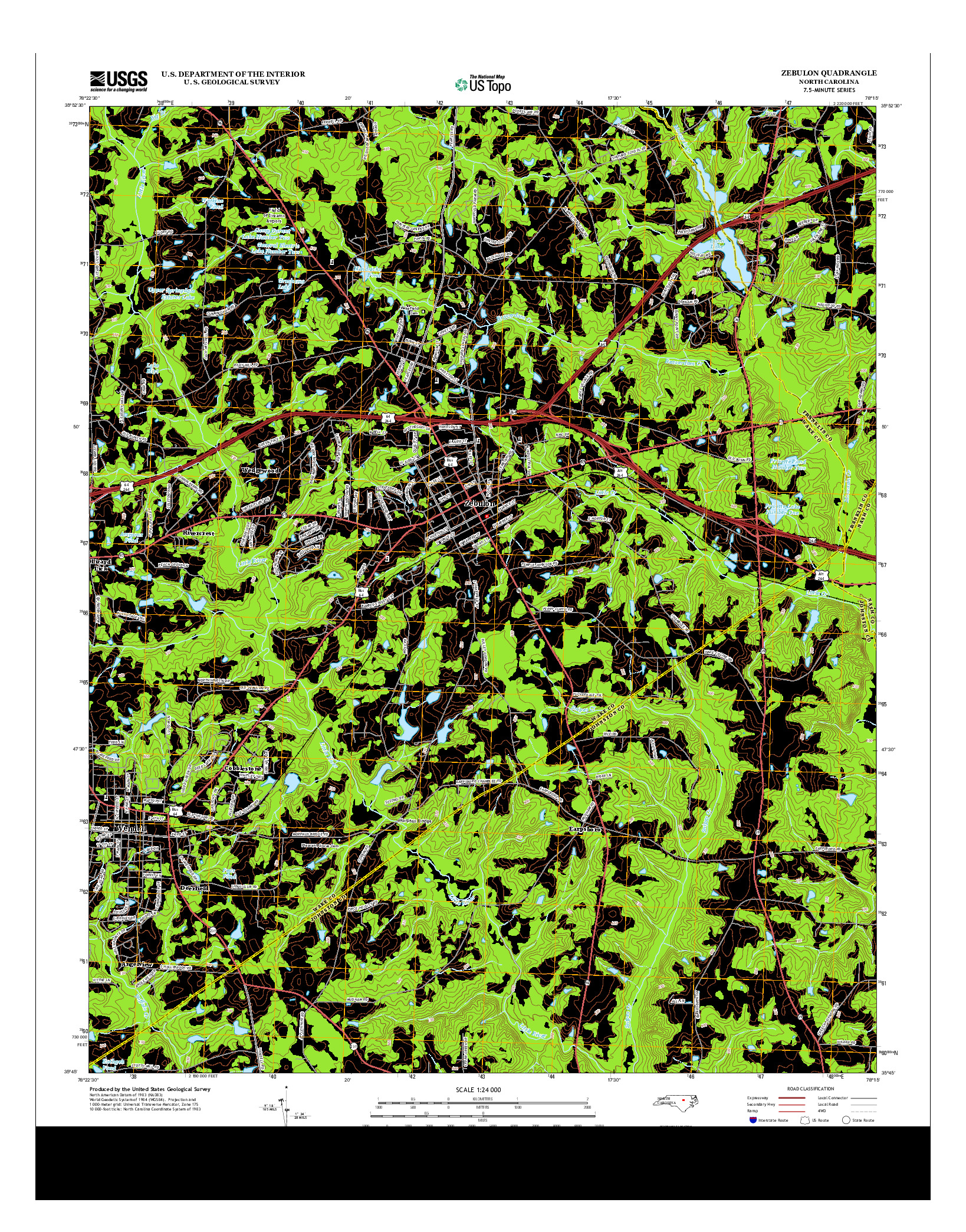 USGS US TOPO 7.5-MINUTE MAP FOR ZEBULON, NC 2013