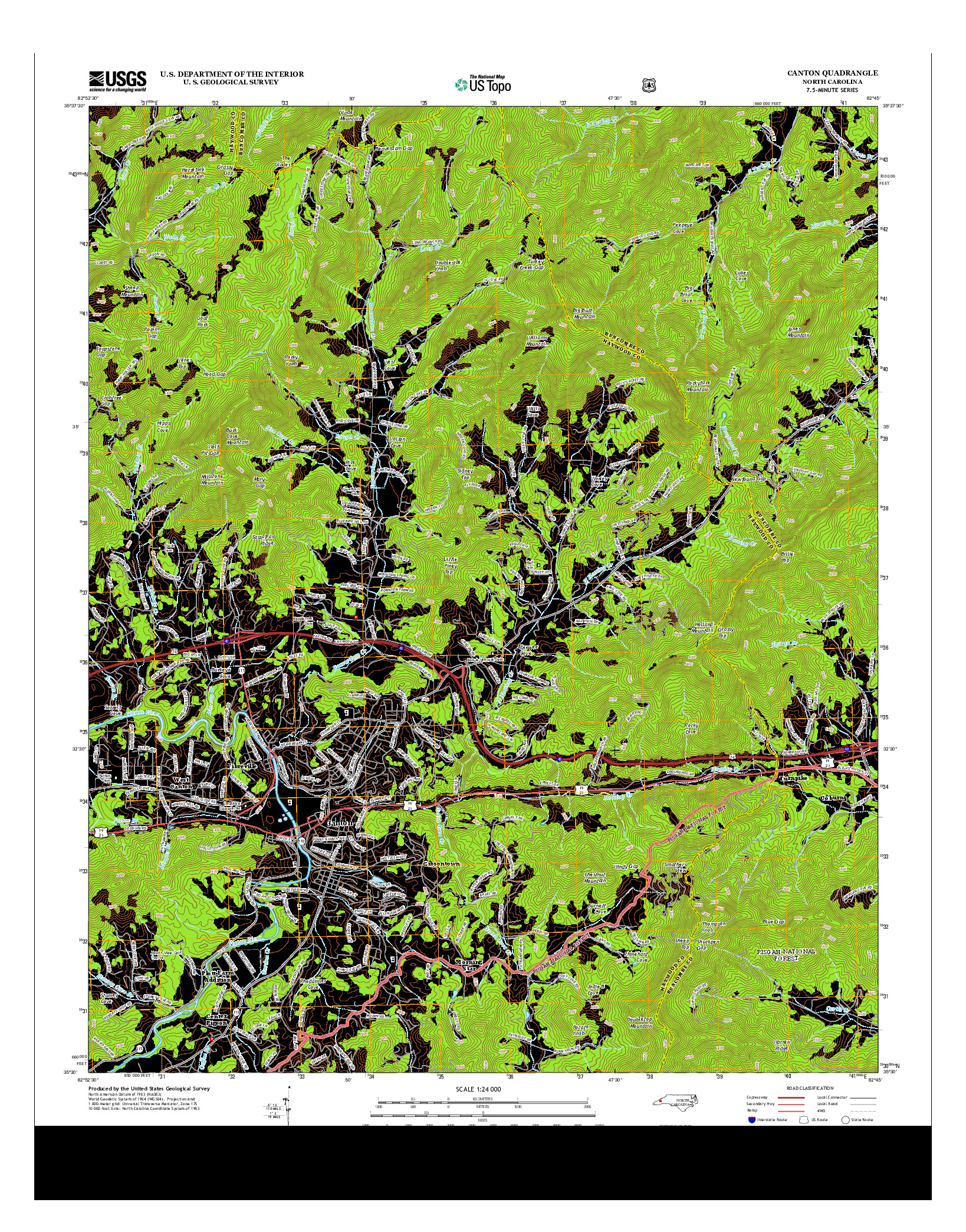 USGS US TOPO 7.5-MINUTE MAP FOR CANTON, NC 2013