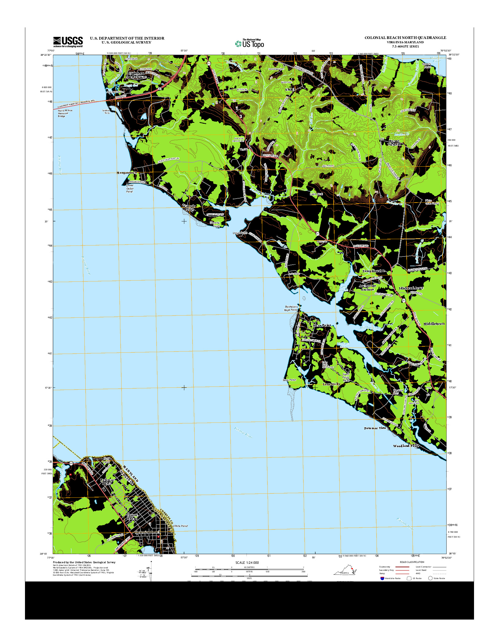 USGS US TOPO 7.5-MINUTE MAP FOR COLONIAL BEACH NORTH, VA-MD 2013