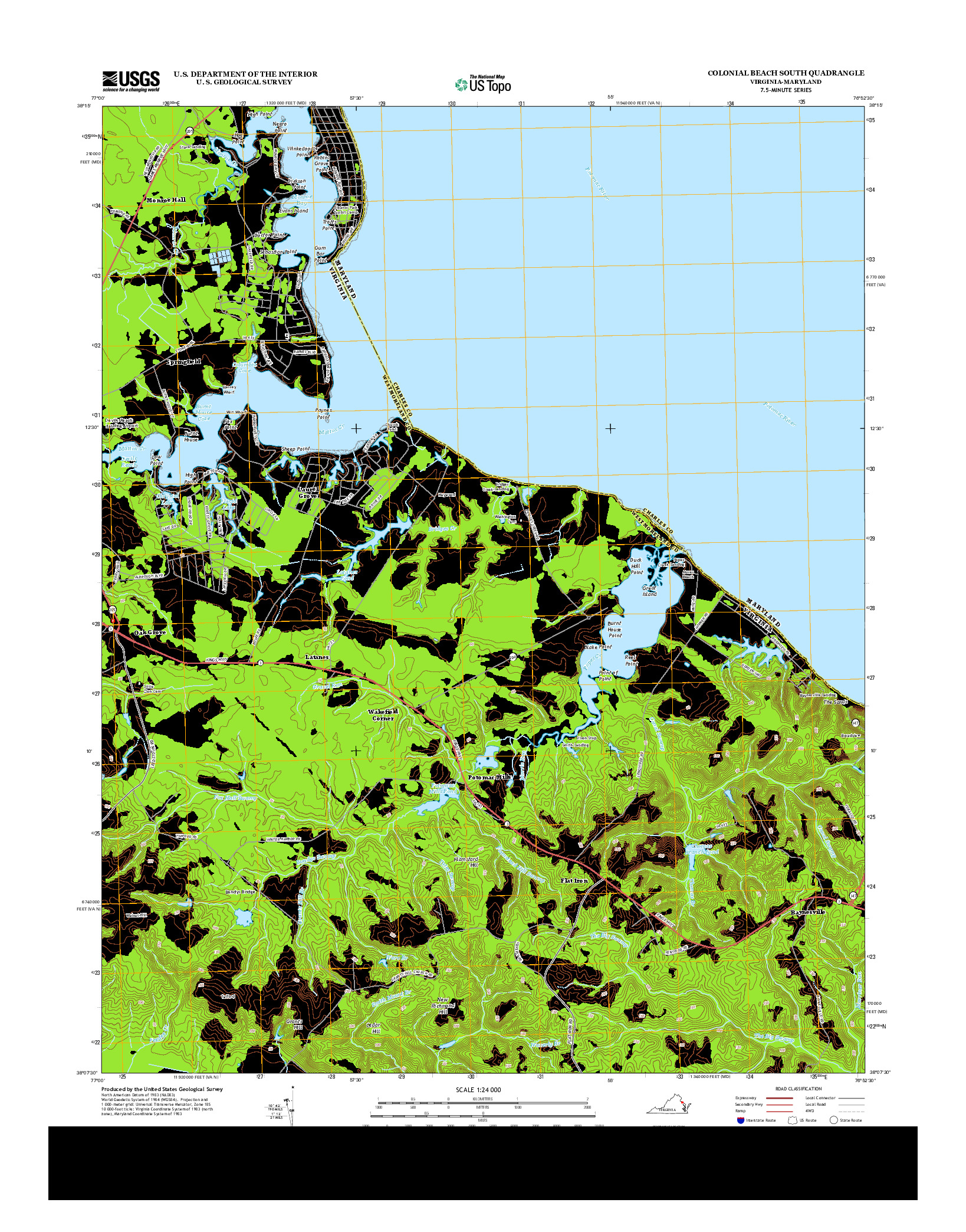 USGS US TOPO 7.5-MINUTE MAP FOR COLONIAL BEACH SOUTH, VA-MD 2013