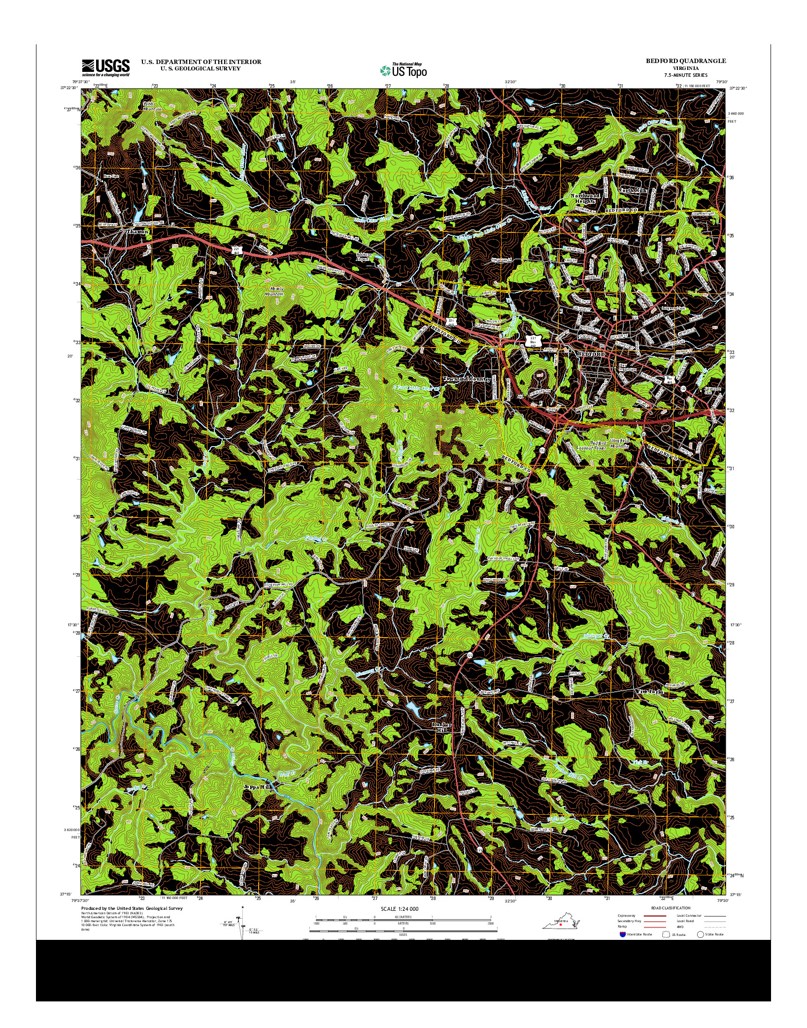 USGS US TOPO 7.5-MINUTE MAP FOR BEDFORD, VA 2013