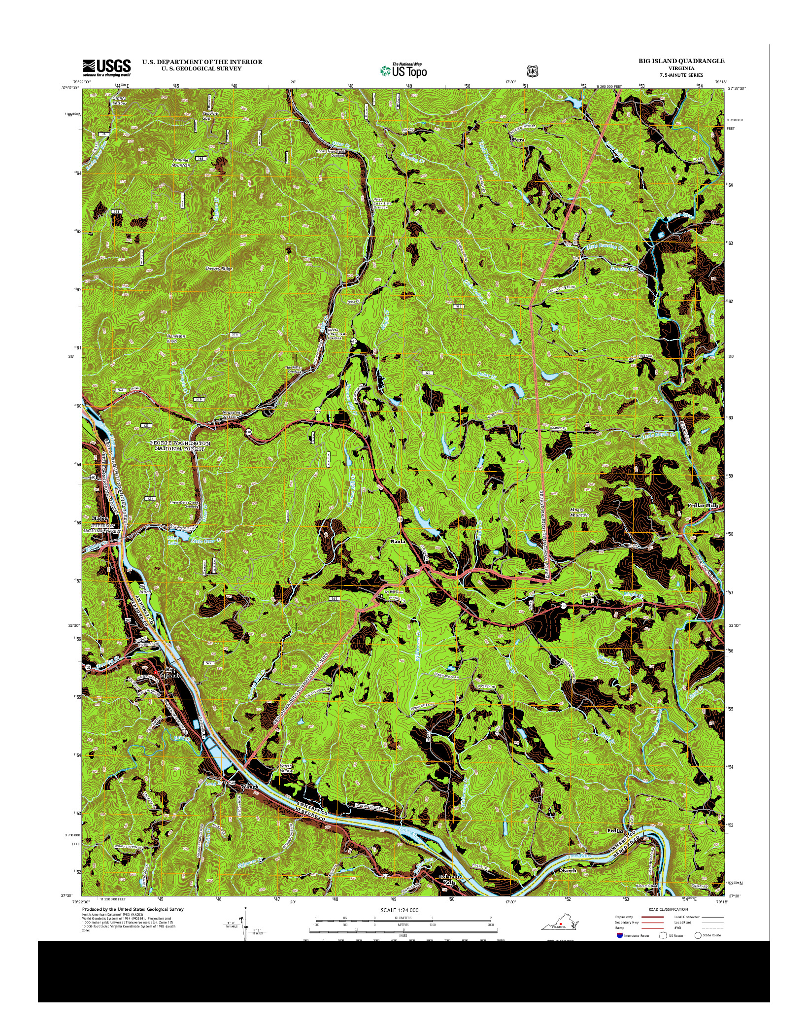 USGS US TOPO 7.5-MINUTE MAP FOR BIG ISLAND, VA 2013