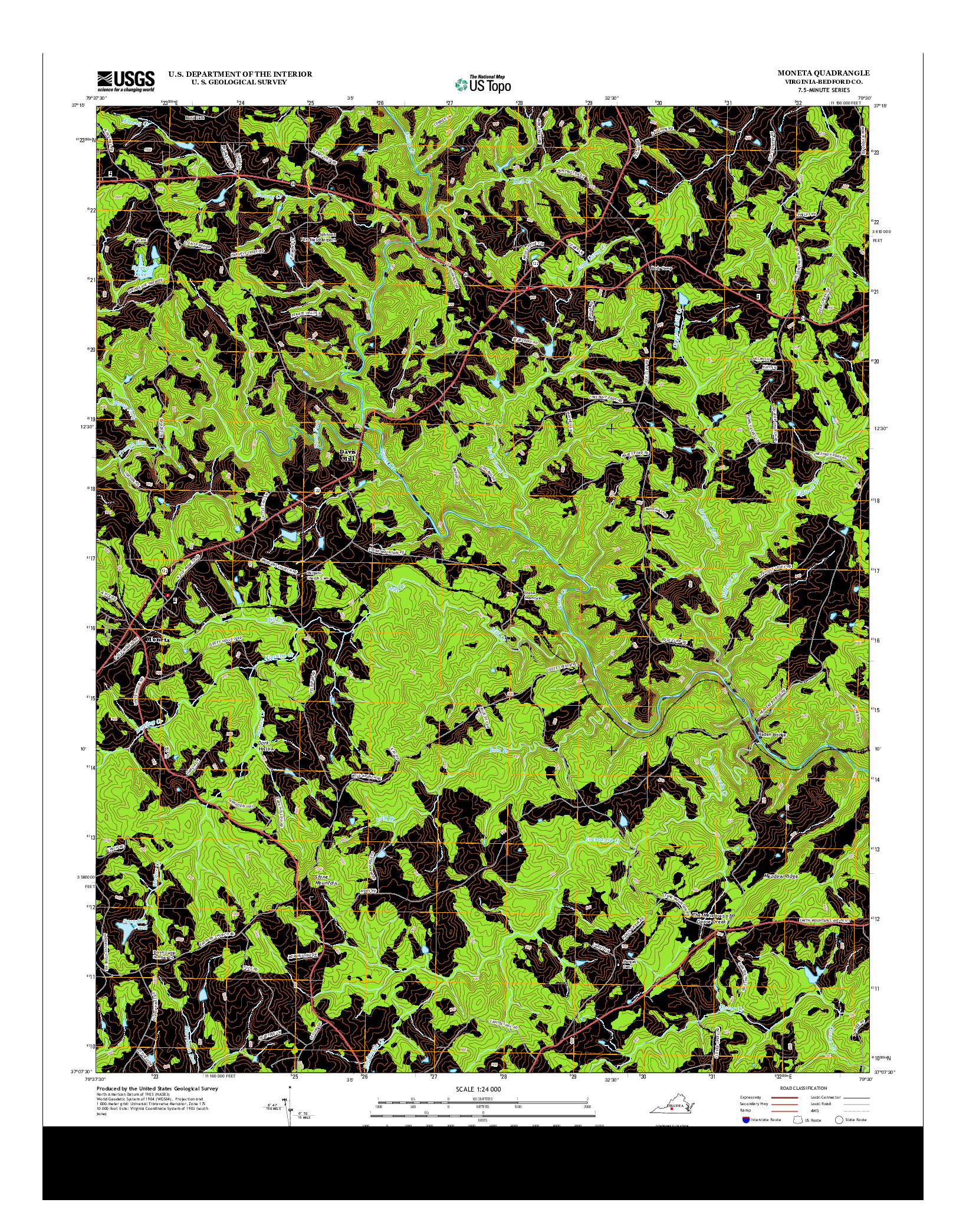 USGS US TOPO 7.5-MINUTE MAP FOR MONETA, VA 2013