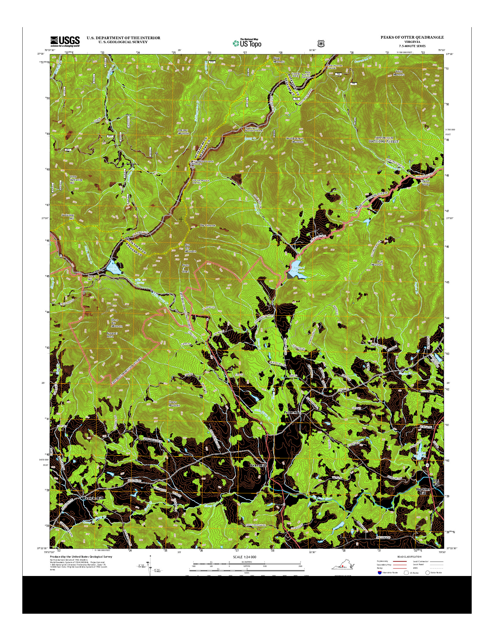 USGS US TOPO 7.5-MINUTE MAP FOR PEAKS OF OTTER, VA 2013