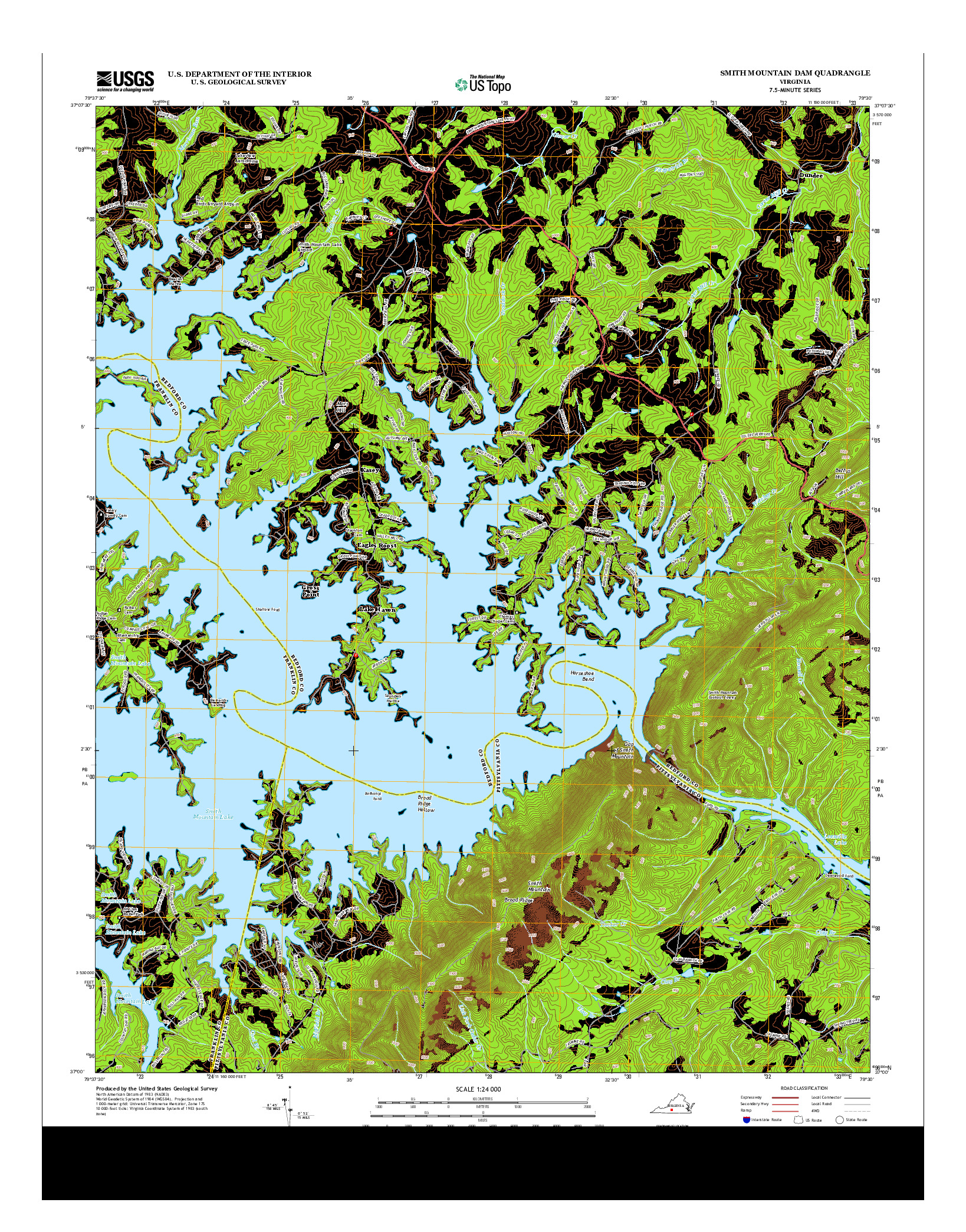 USGS US TOPO 7.5-MINUTE MAP FOR SMITH MOUNTAIN DAM, VA 2013